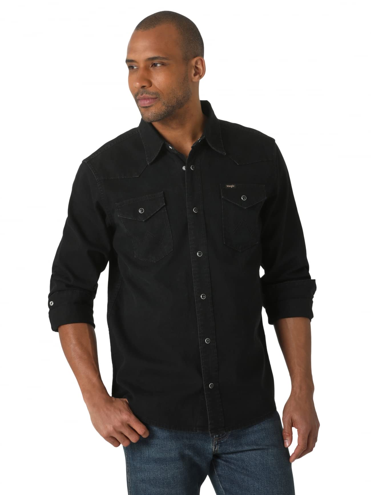 Wrangler Men's Iconic Denim Snap Shirt - Classic Regular Fit Button-Up Western Shirt for Casual Wear & Outdoor Adventures