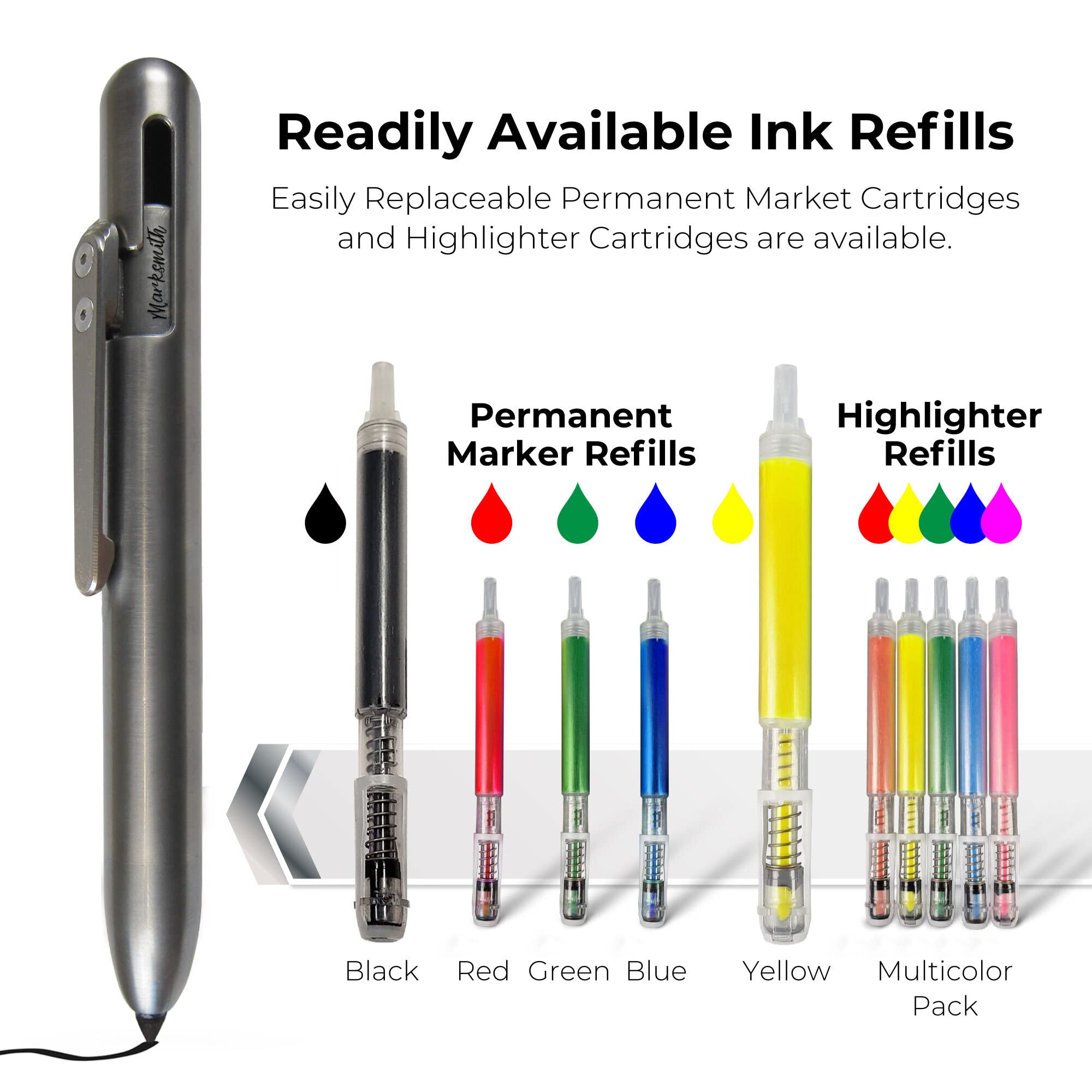 MARKSMITH Titanium Retractable Permanent Marker - Fine Point EDC Pen for Professionals & Hobbyists | Bolt Action One-Handed Writing on Metal, Glass, Plastic | Ideal for Construction, Workshops, Office & Outdoor Use