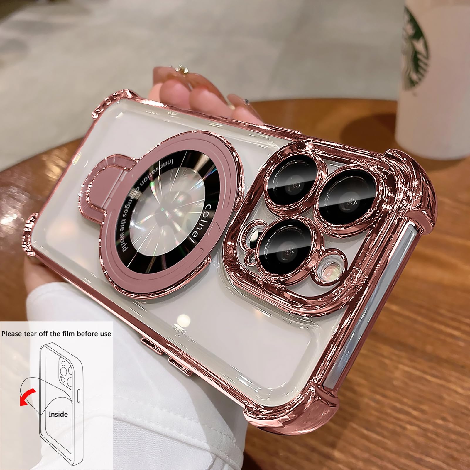 Magnetic Ring Stand Case for iPhone 14 Pro Max - Slim Shockproof Military-Grade Drop Protection, Magsafe Compatible, Luxury Kickstand Cover (Pink) - Perfect for Work, Travel, and Everyday Use