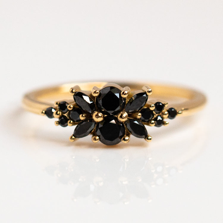 Black Diamond Flora Engagement Ring for Women - Vintage Style 14K Gold Wedding Band - Perfect for Proposals, Anniversaries & Romantic Occasions