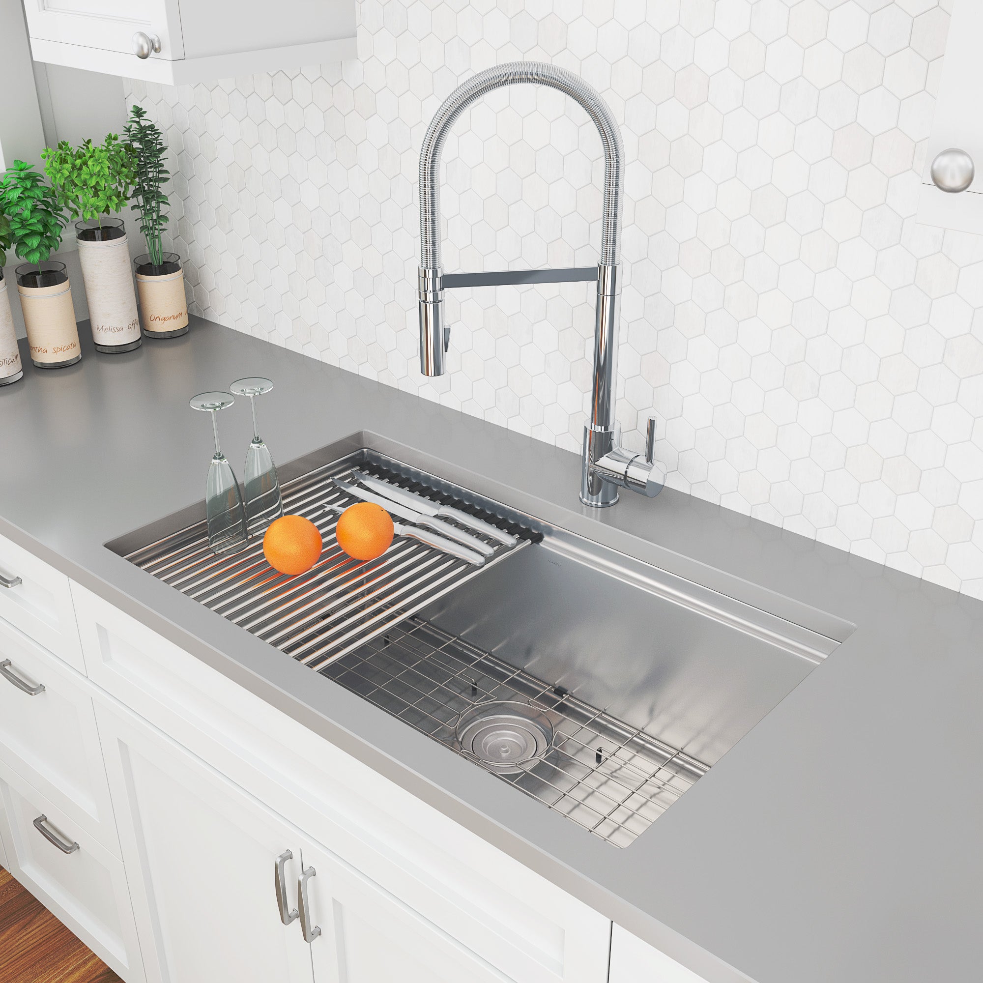 Prestige Series 32-Inch Undermount Single Bowl Handmade Stainless Steel Kitchen Sink with Drainboard - Perfect for Modern Farmhouse & Contemporary Kitchen Designs