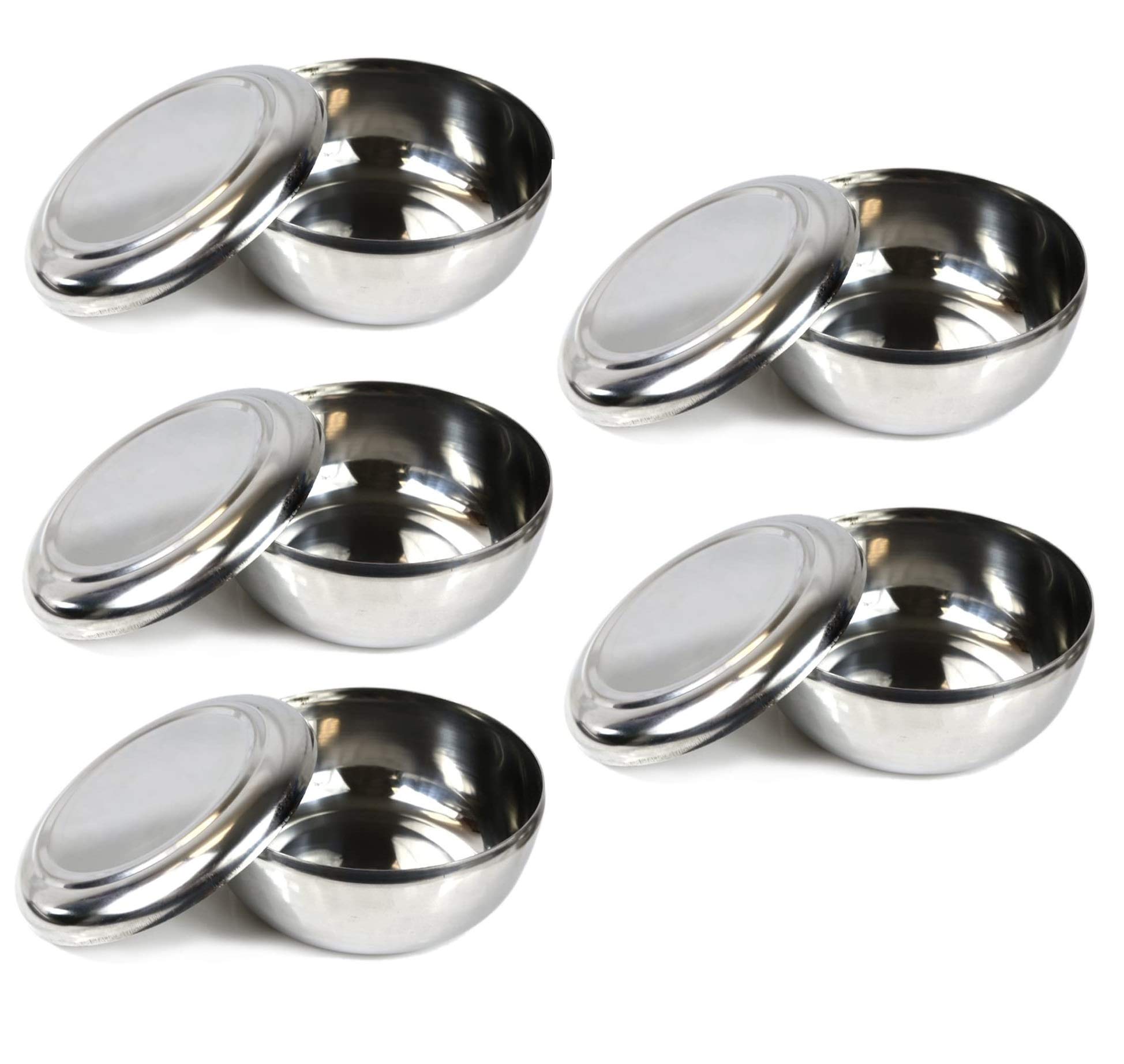 Soltree 5-Piece Korean Stainless Steel Rice Bowl Set with Lids - Durable & Hygienic Kitchenware for Home, Restaurant & Meal Prep - Perfect for Bibimbap, Soup, Side Dishes & Food Storage