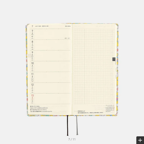 Hobonichi Techo 2025 Planner - Liberty Fabrics Paysanne Blossom Weeks Hardcover, Weekly Horizontal Layout, January Start, Monday Start, English Edition | Perfect for Journaling, Planning & Productivity