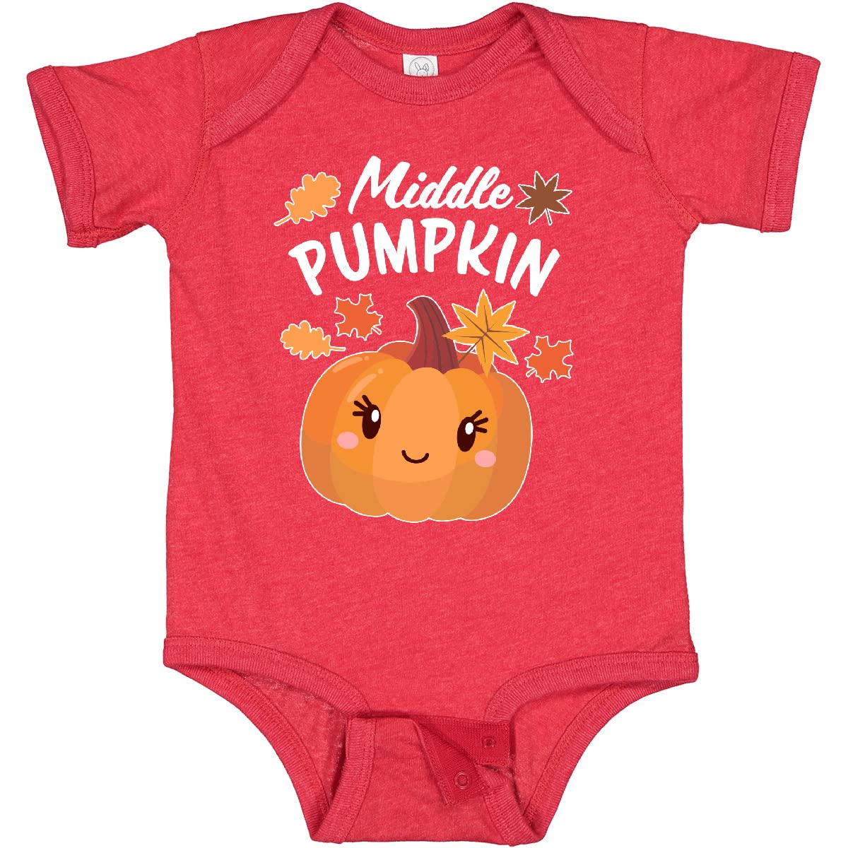 Inktastic Middle Pumpkin with Fall Leaves Baby Bodysuit - Cute Autumn Outfit for Infants & Toddlers - Perfect for Halloween, Thanksgiving & Fall Family Photos