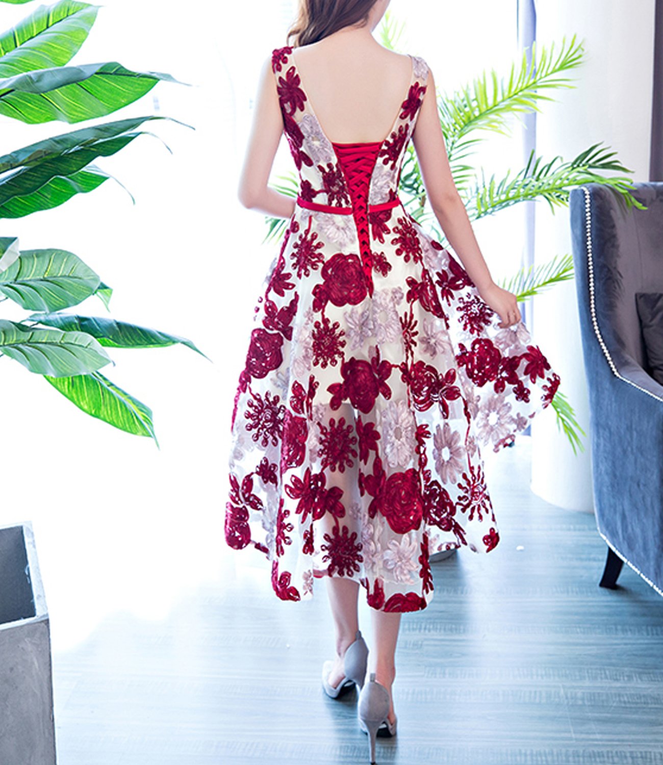 Off The Shoulder Cap Sleeves Lace Corset Prom Dress for Women - Sexy Homecoming Dress High Low Hem Red Size 28 - Perfect for Prom, Wedding, Party & Special Occasions