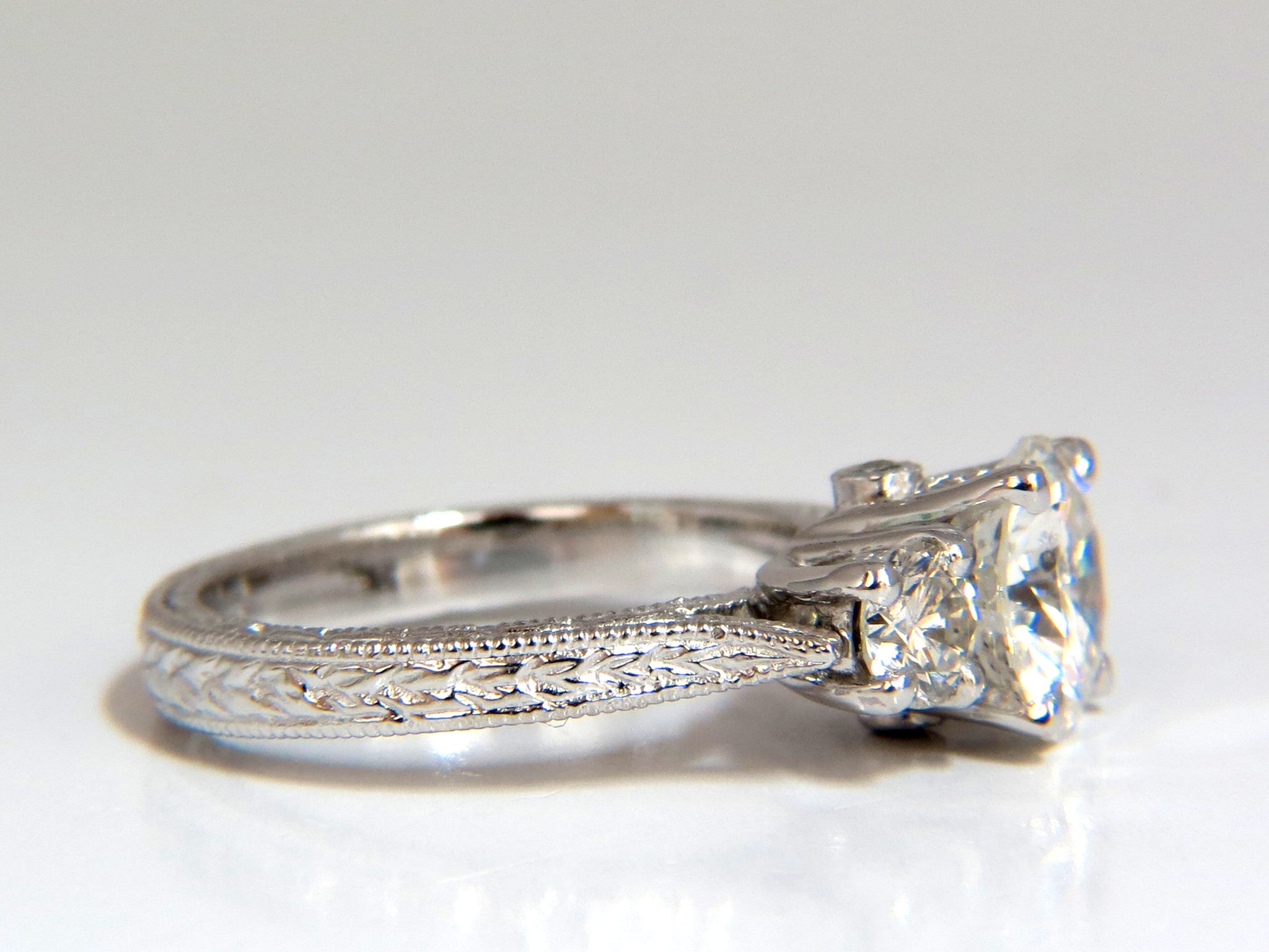 1.92ct Round Diamond & 0.50ct Side Diamonds Platinum Engagement Ring for Wedding, Proposal, Anniversary Gift
