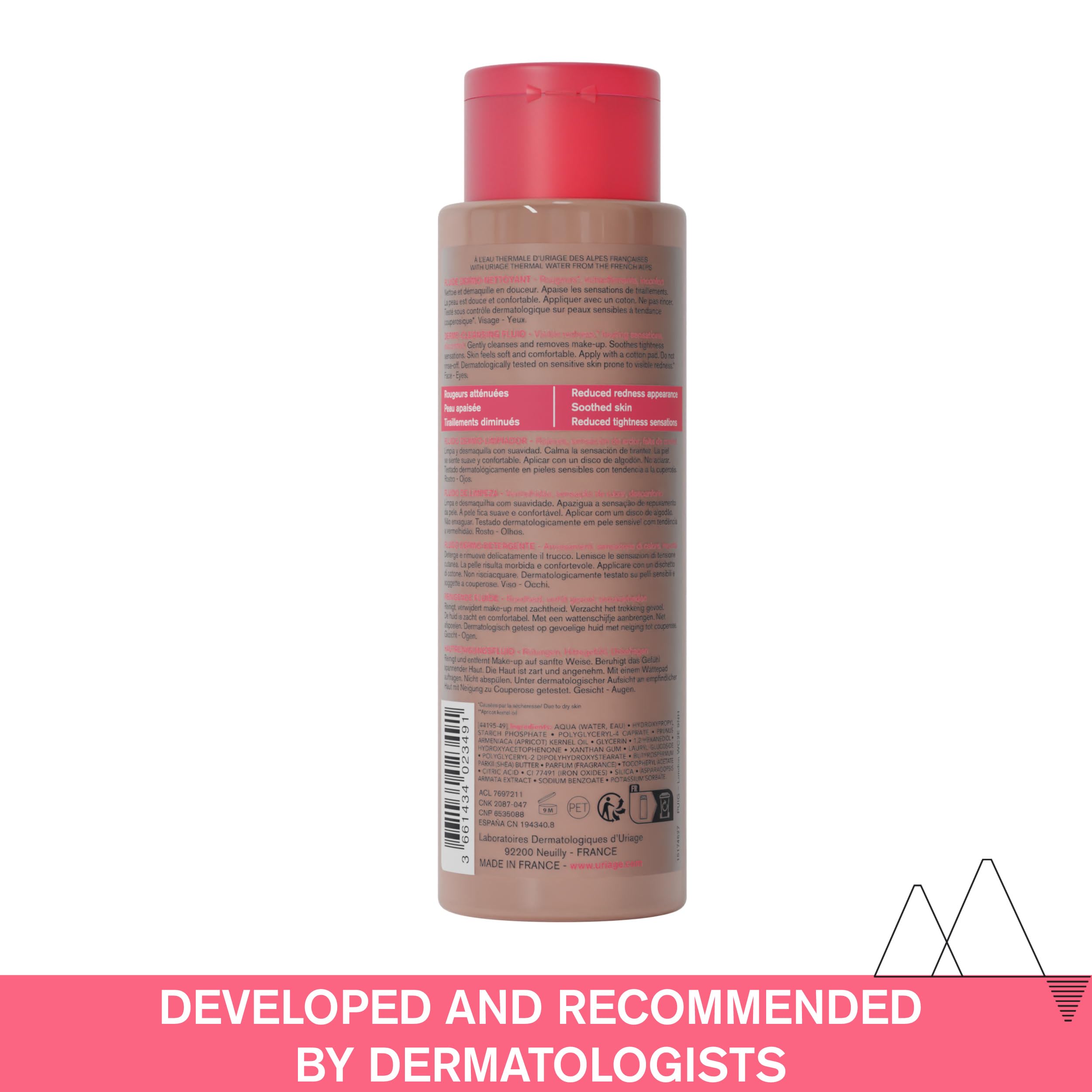 URIAGE Roseliane Dermo-Cleansing Fluid | Gentle Face Cleanser with Calendula, Rose & Apricot Kernel Oil | Makeup Remover, Soothing Gel Lotion for Sensitive Skin | Paraben-Free, Vegan, 250ml/8.45oz | Perfect for Daily Skincare Routine & Travel