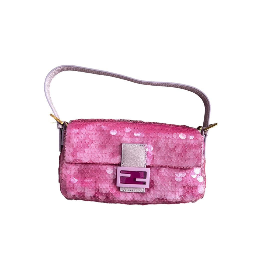 Fendi Pink Sequin Baguette Bag - Luxury Designer Handbag for Women | Perfect for Parties, Weddings & Evening Events