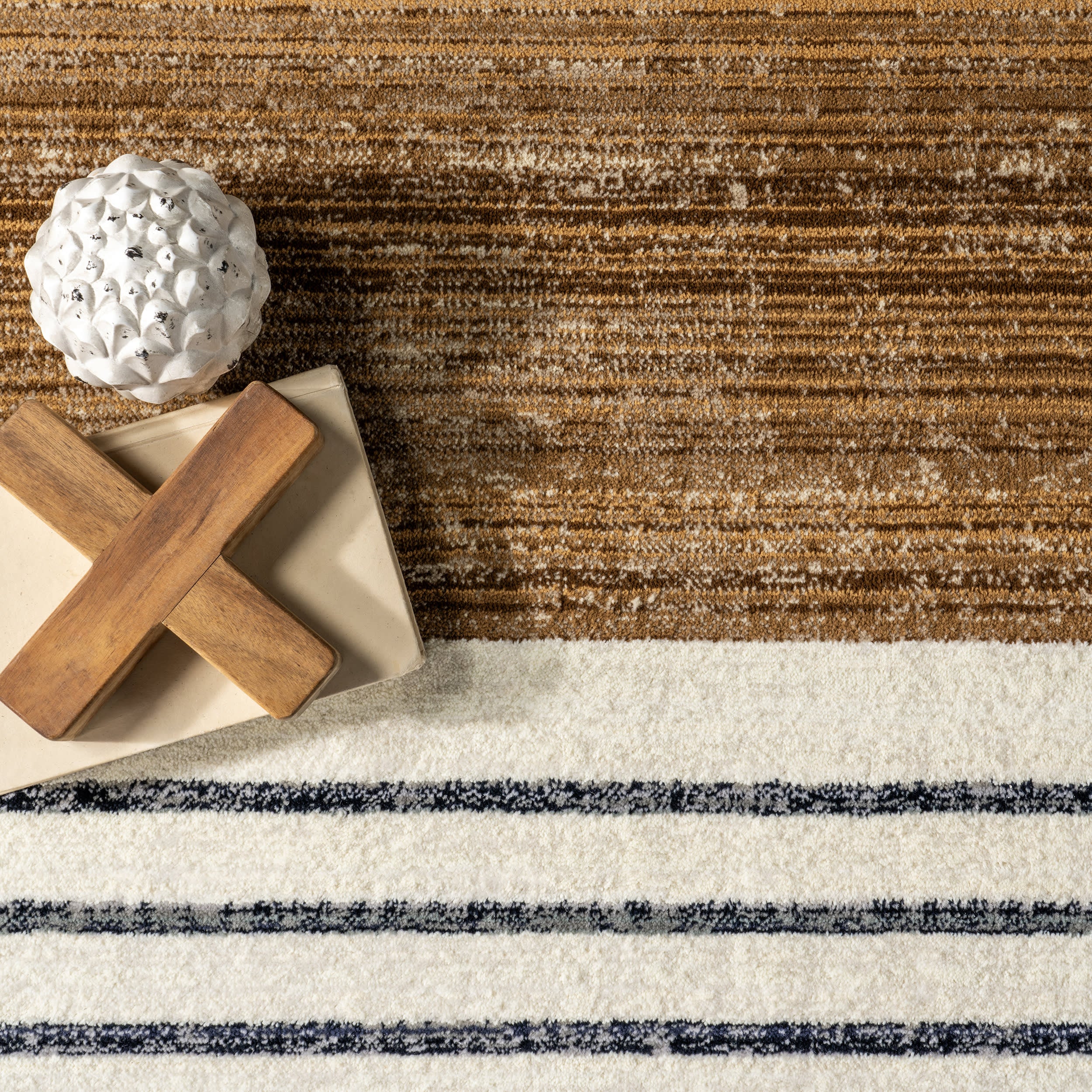 Anette Block Striped Rug - Soft and Durable Beige Area Rug for Living Room, Bedroom, or Office - Non-Slip Modern Home Decor Carpet