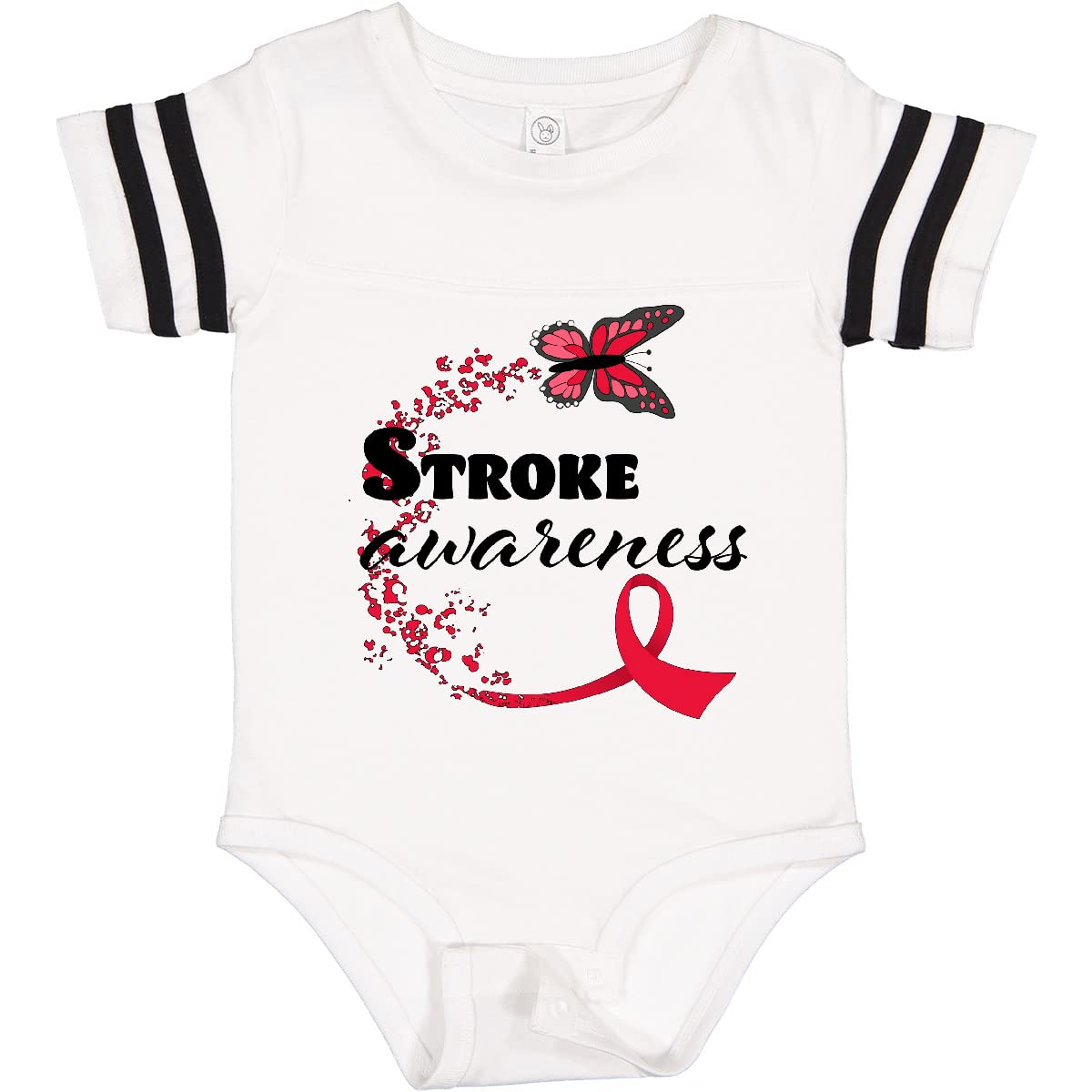 Inktastic Stroke Awareness Butterfly Red Ribbon Baby Bodysuit - Cute Infant Onesie for Fundraising & Awareness Events, Comfortable Cotton Outfit for Newborns & Toddlers