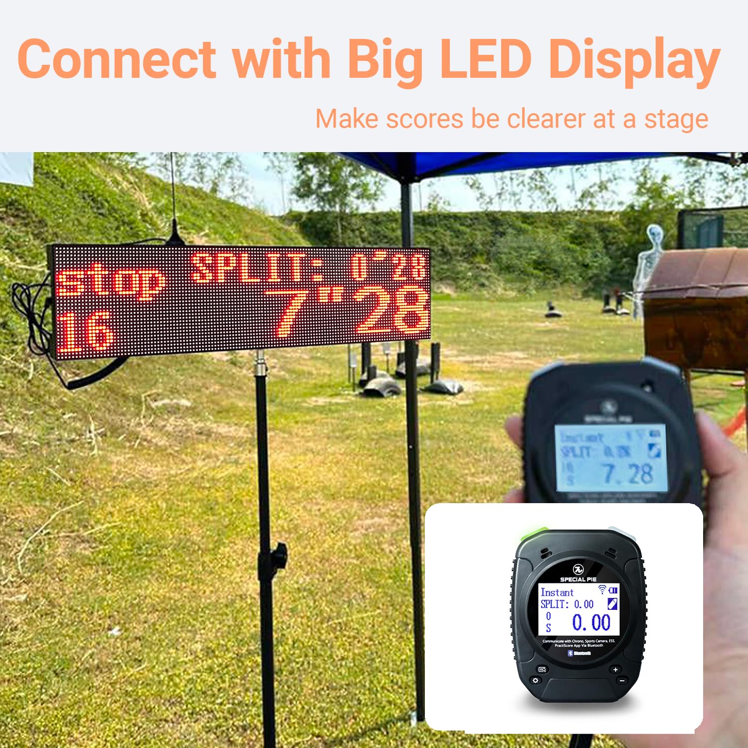M1A2+W Professional Shot Timer for Shooting Competitions - Wireless Big LED Score Display Sync, IPSC & USPSA Training - Ideal for Shooting Ranges, Gun Clubs & Firearm Practice
