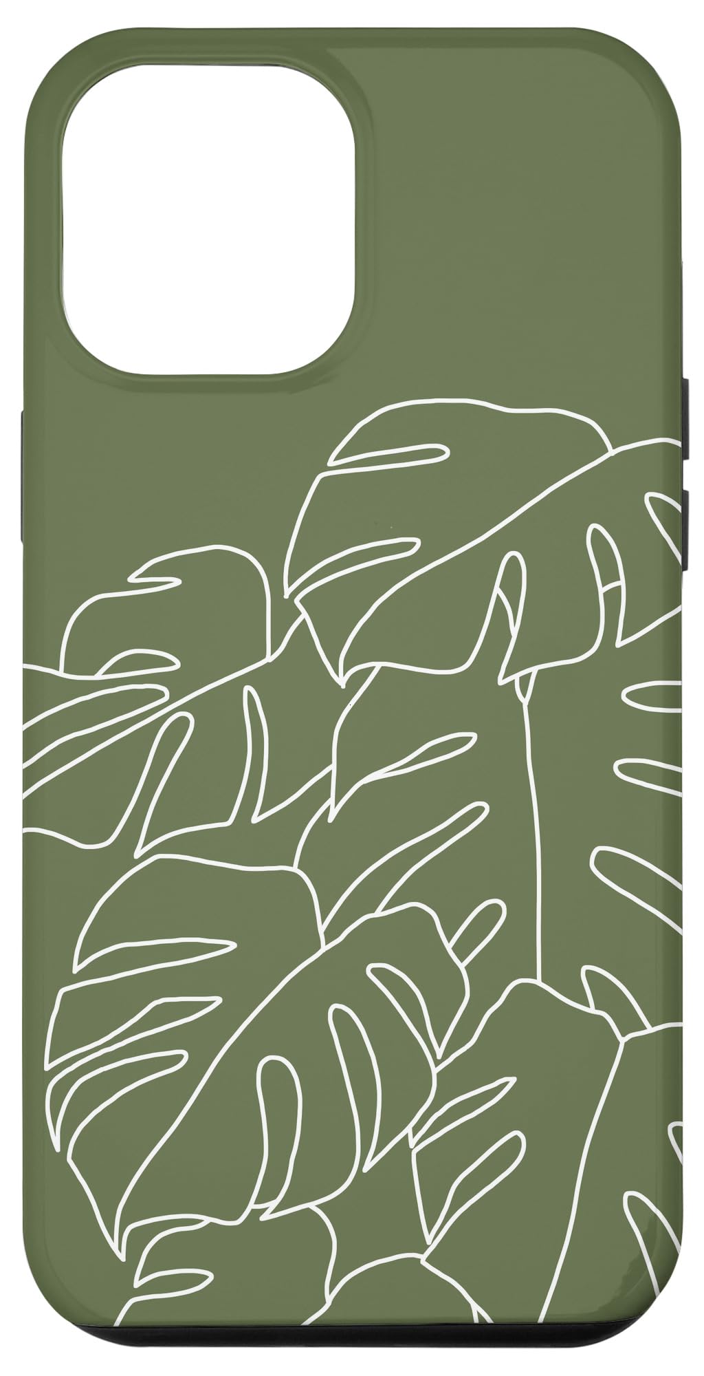 iPhone 12 Pro Max Case - Monstera Leaf Botanical Design, Tropical Plant Pattern, Olive Khaki Green Protective Cover - Perfect for Travel, Vacation & Everyday Use