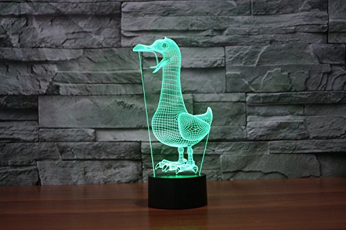 3D Duck Night Light - 7 Color Changing LED Table Lamp with Optical Illusion, Cute Animal Desk Lamp for Kids Room, Christmas Decor, Birthday Gift for Children (Home Decor, Nursery, Bedside Lighting)