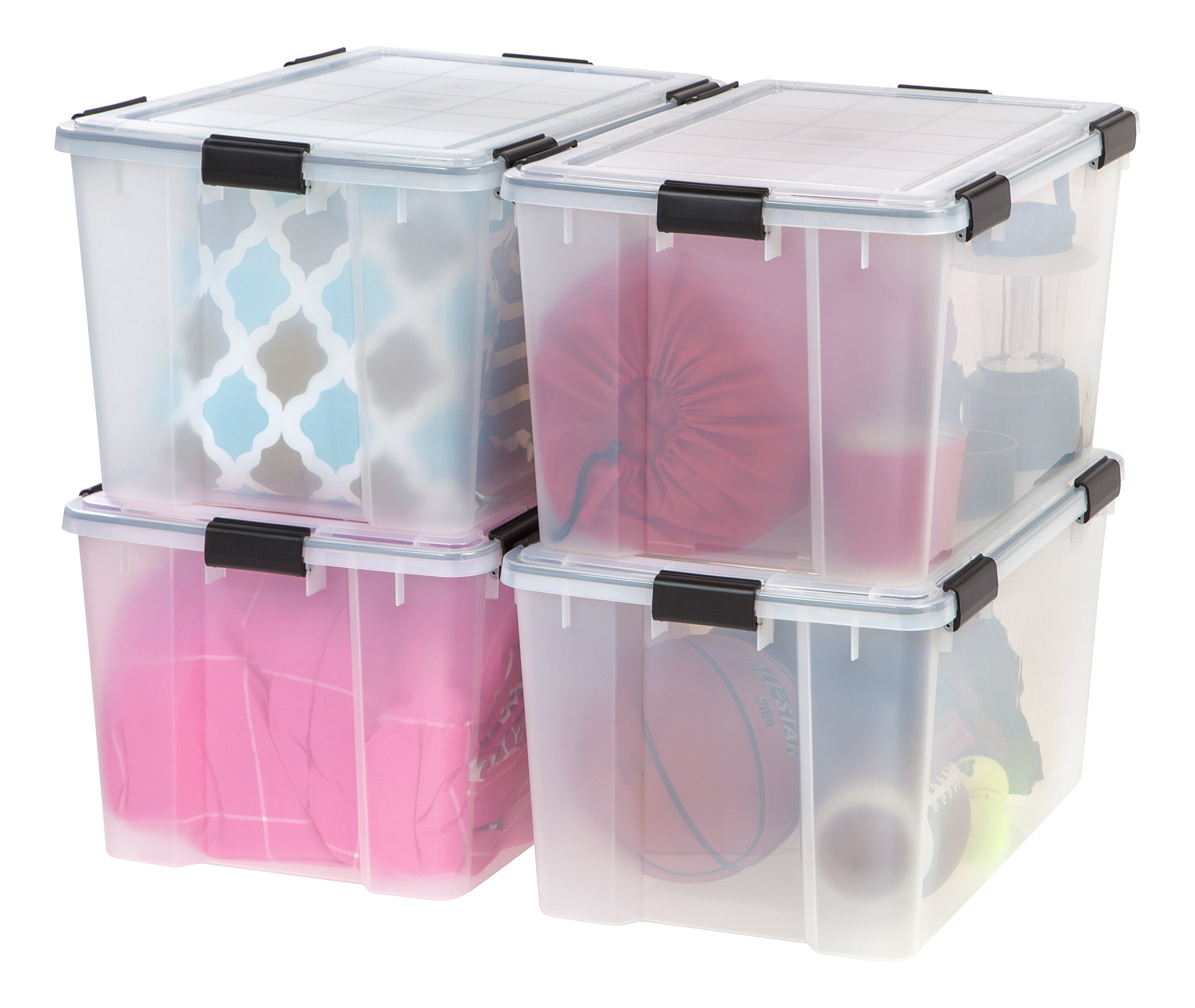 IRIS USA 74 Quart WeatherPro Plastic Storage Bin - 4 Pack with Durable Lid, Secure Latching Buckles & Airtight Seal - Perfect for Home Organization, Garage Storage & Outdoor Gear Protection