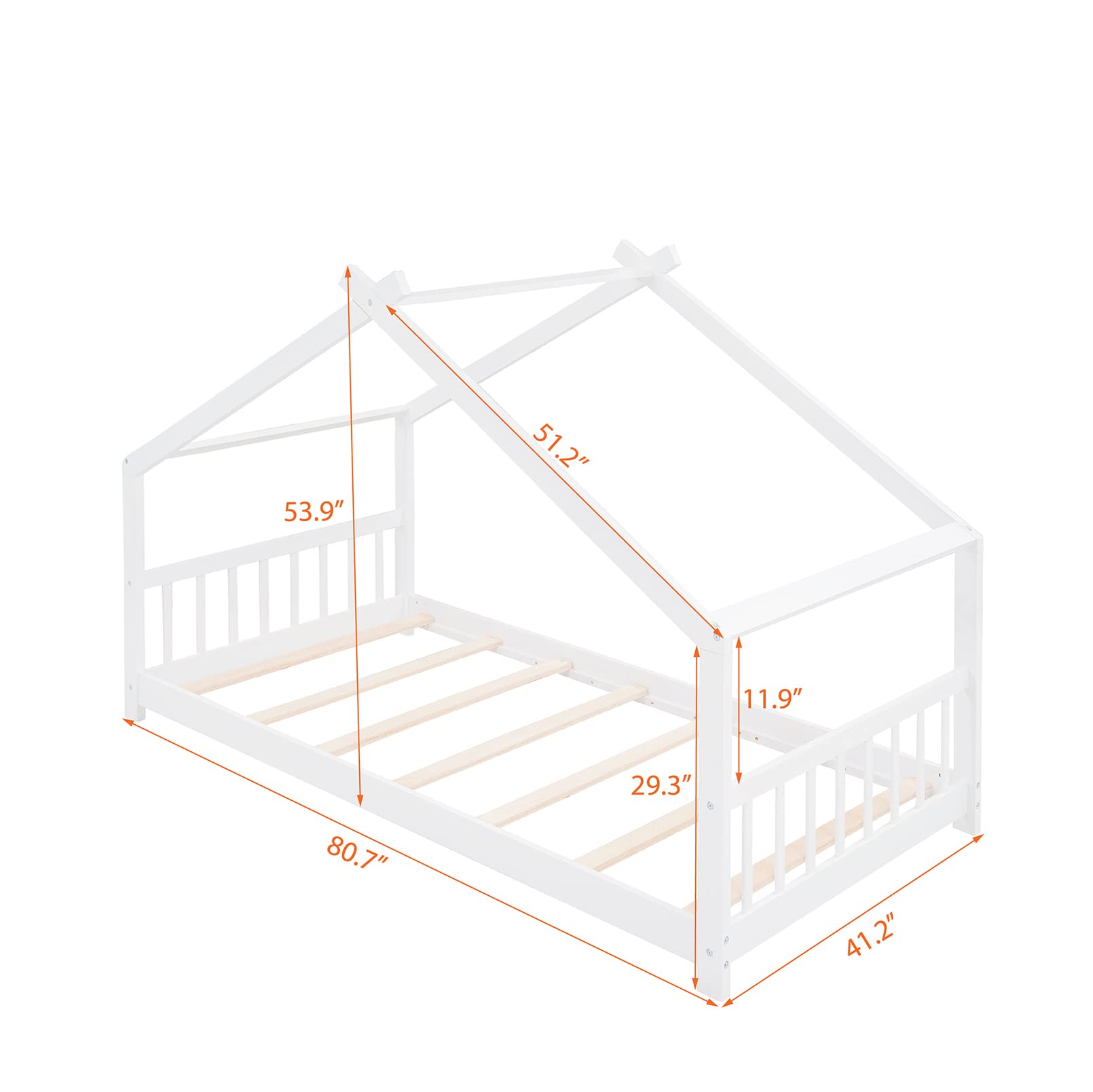 Modern Twin Size Wooden House Platform Bed Frame with Roof, Headboard & Footboard - Easy Assembly, Solid Wood Support for Kids Bedroom - No Box Spring Needed - White - Perfect for Boys & Girls Bedrooms, Playrooms & Cozy Sleepovers