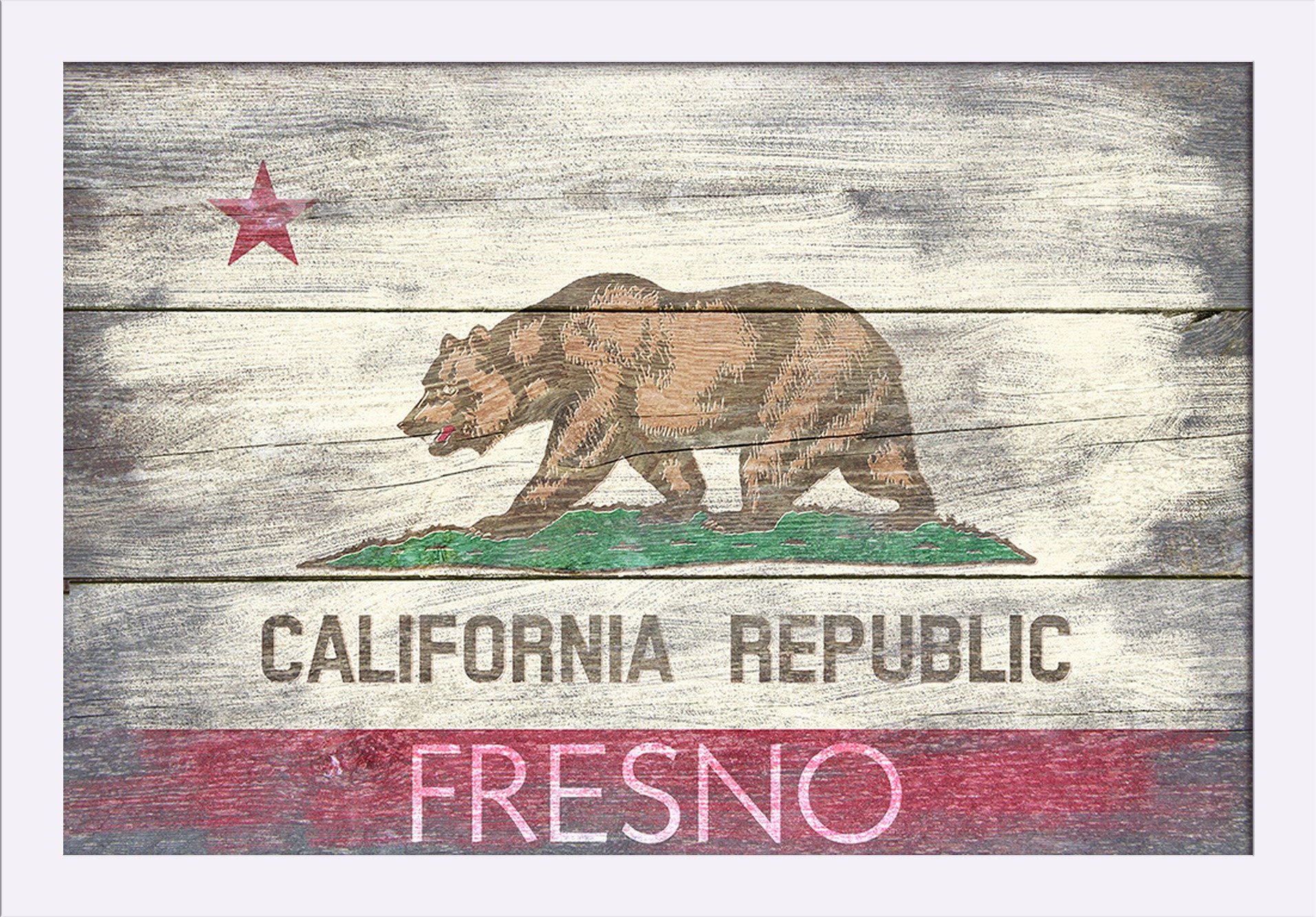 Rustic California State Flag Wall Art - Fresno Inspired 16x24 Giclee Print with Recycled Wood Frame | Home Office Decor, Western Style Living Room, Cabin & Farmhouse Decoration