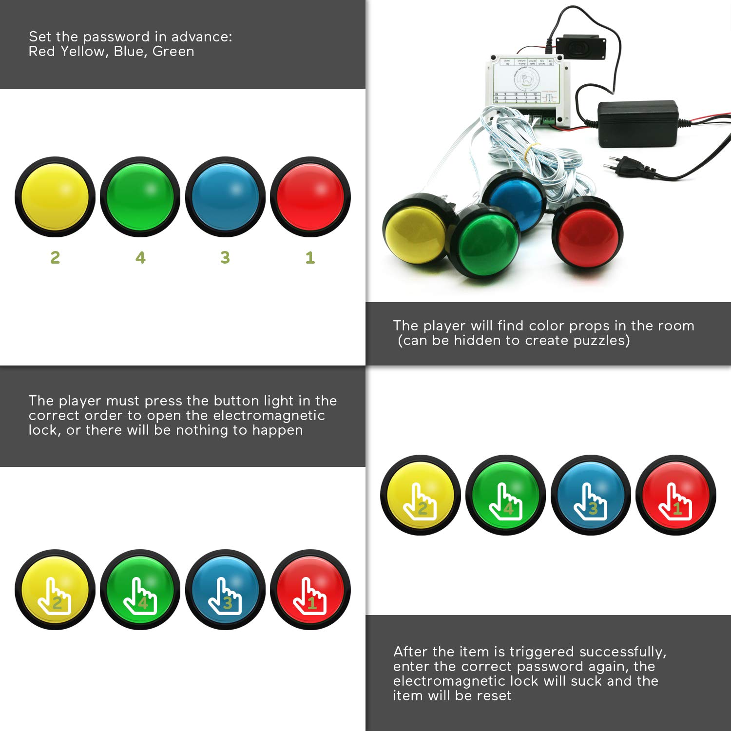 Escape Room Button Mechanism - 5 Color Options for 12V Magnetic Lock Control - Perfect for Exit Game Owners, Players & Adventurers (1 Button, No Video) - Ideal for Puzzle Rooms, Team Building & Interactive Adventures