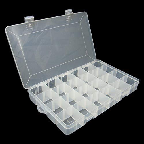 Clear Thick Durable 24-Slot Adjustable Plastic Storage Box for Crafts, Hobbies & Rafting Gear - Perfect for Beading Supplies, Fishing Tackle & Small Parts Organization