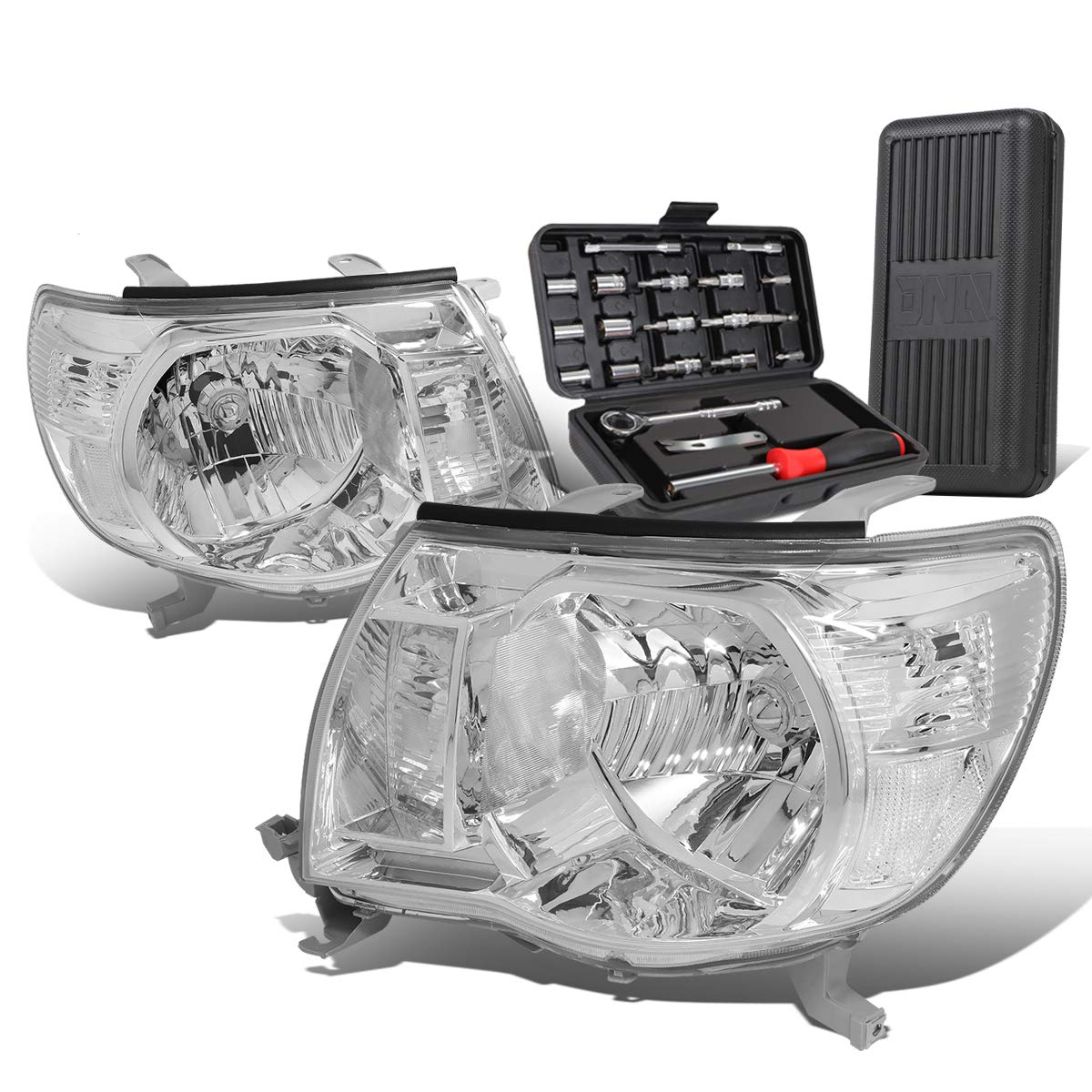 Auto Dynasty Chrome Housing Clear Corner Headlight Lamps with Tool Kit - Compatible with Toyota Tacoma 2005-2011 Models | Upgrade Your Truck's Lighting for Night Driving & Off-Road Adventures