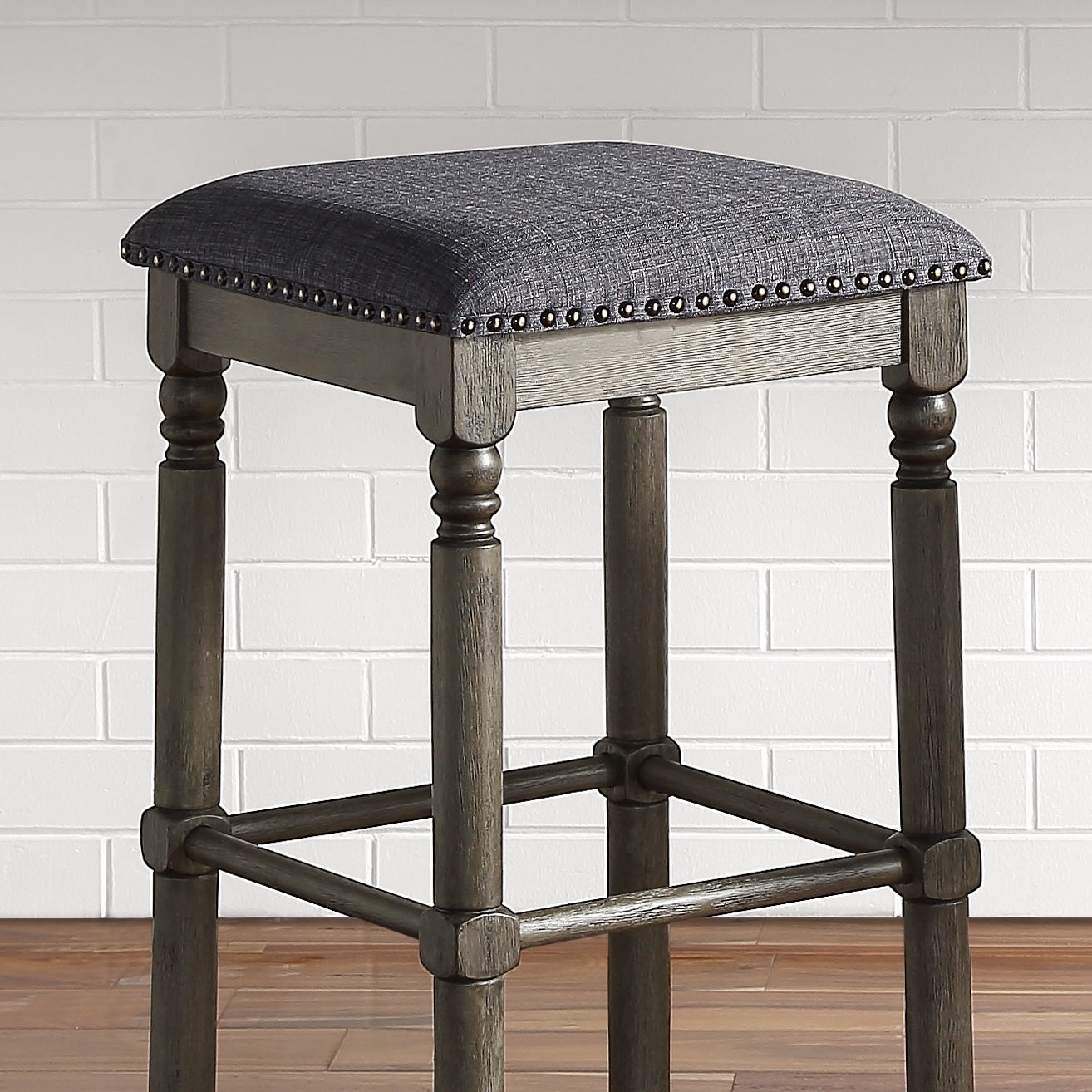 Roundhill Furniture Arnhem Wood Gray Upholstered Counter Height Stool, Set of 2 - Bar Stools for Kitchen Island, Breakfast Nook & Home Bar Decor