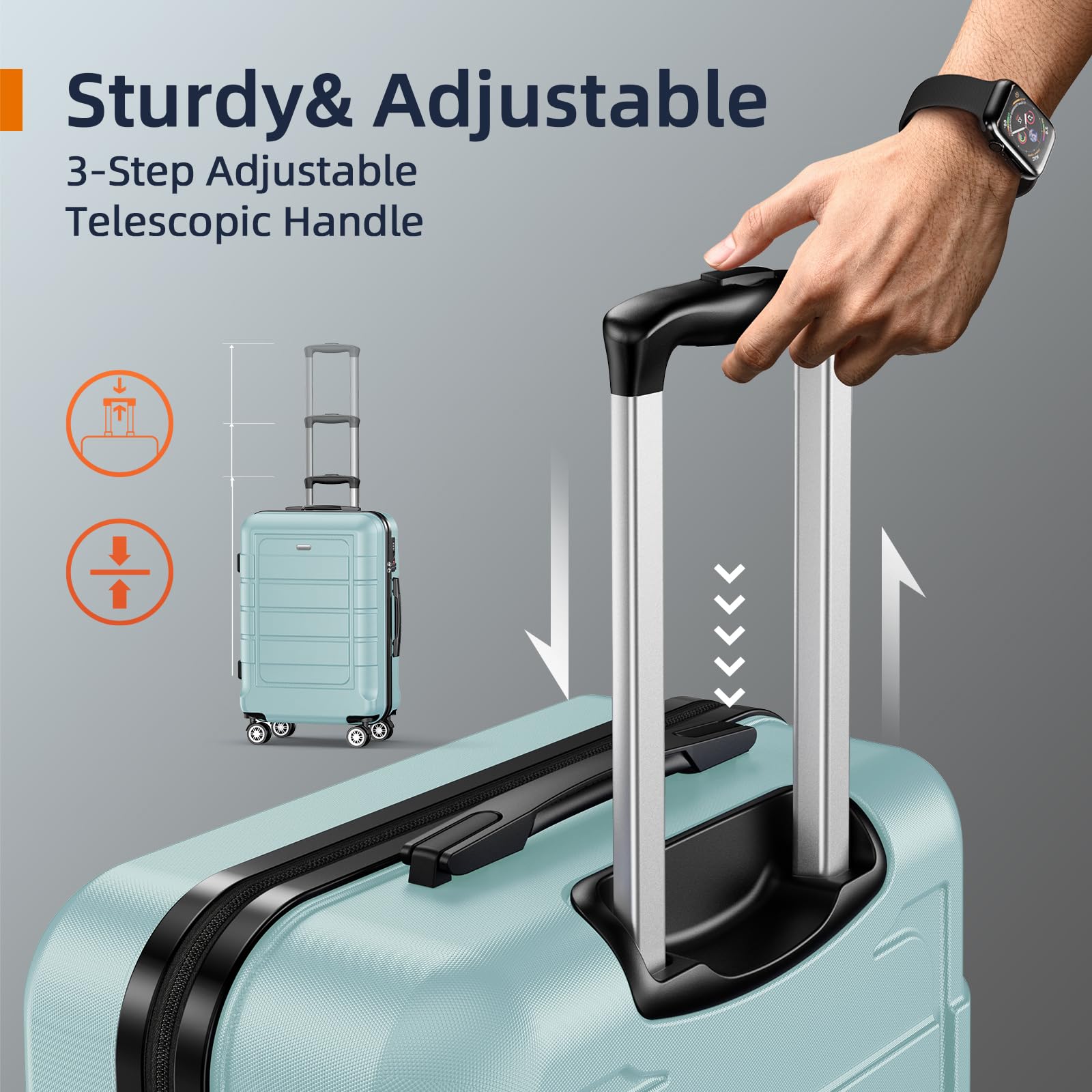 Expandable SHOWKOO Luggage Set - Durable PC+ABS Suitcase with Double Wheels & TSA Lock in Mint Green - Perfect for Air Travel, Business Trips & Vacation Packing