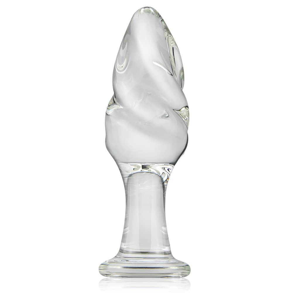 FST Glass Spiral Anal Butt Plug - Transparent Crystal G-Spot Massager for Vaginal Stimulation - Adult Sex Toys for Women & Men Beginners (Large Size) - Perfect for Couples Play and Solo Exploration