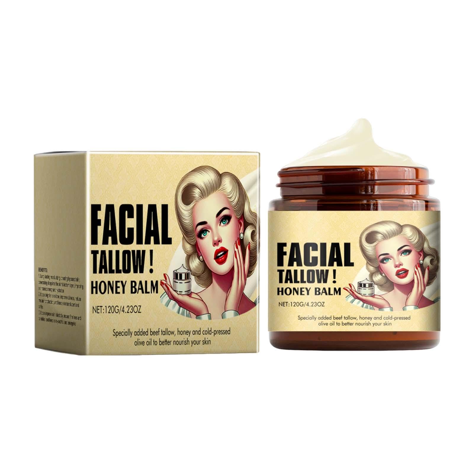 Organic Tallow Honey Balm for Face & Skin - 4.23oz Beef Tallow Skincare Moisturizer with Honey, Firming Cream for Dry, Sensitive & All Skin Types - Perfect for Night Care, Daily Hydration & Anti-Aging Routine