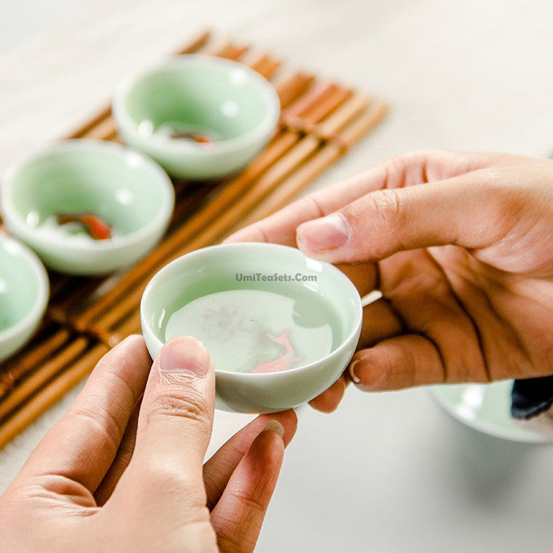 Premium Chinese Jade Porcelain Lotus Gaiwan Tea Set - Traditional Yixing Clay Teapot with Cups for Gongfu Tea Ceremony | Perfect for Home, Office & Zen Meditation Spaces