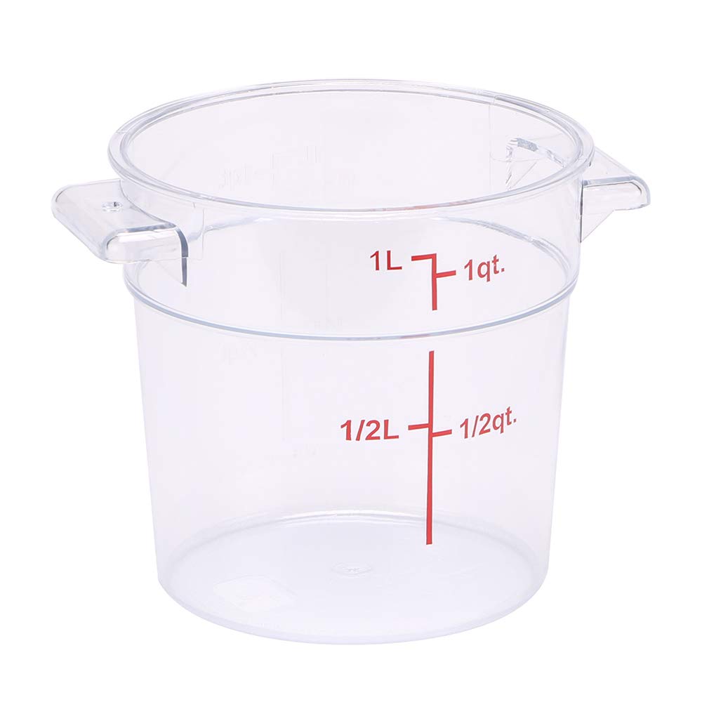 Met Lux 10-Pack 1 Quart Clear Plastic Food Storage Containers with Volume Markers | Commercial Grade Round Food Prep Buckets | Space-Saving Kitchen Organization for Meal Prep, Baking & Bulk Food Storage