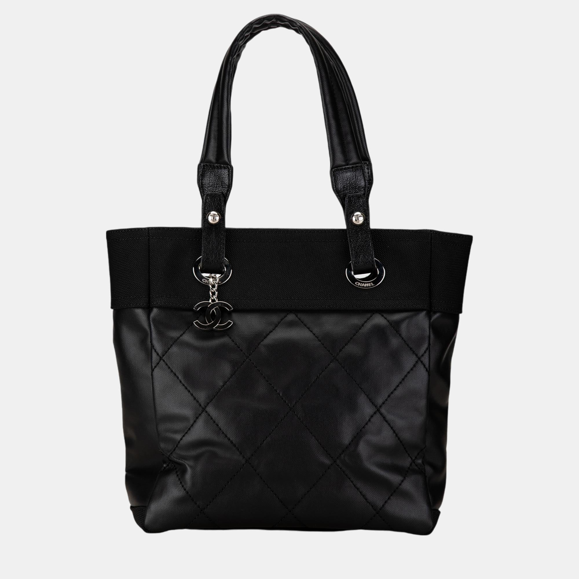 Stylish Black Canvas Small Paris Biarritz Tote Bag for Women - Lightweight & Durable Handbag for Work, Travel & Shopping