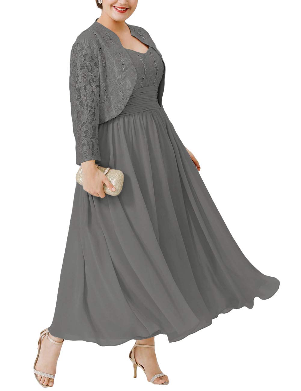 Elegant Mother of The Bride Dresses with Lace Jacket - Chiffon Long Maxi Evening Gown for Wedding Guest, Formal Occasions & Special Events