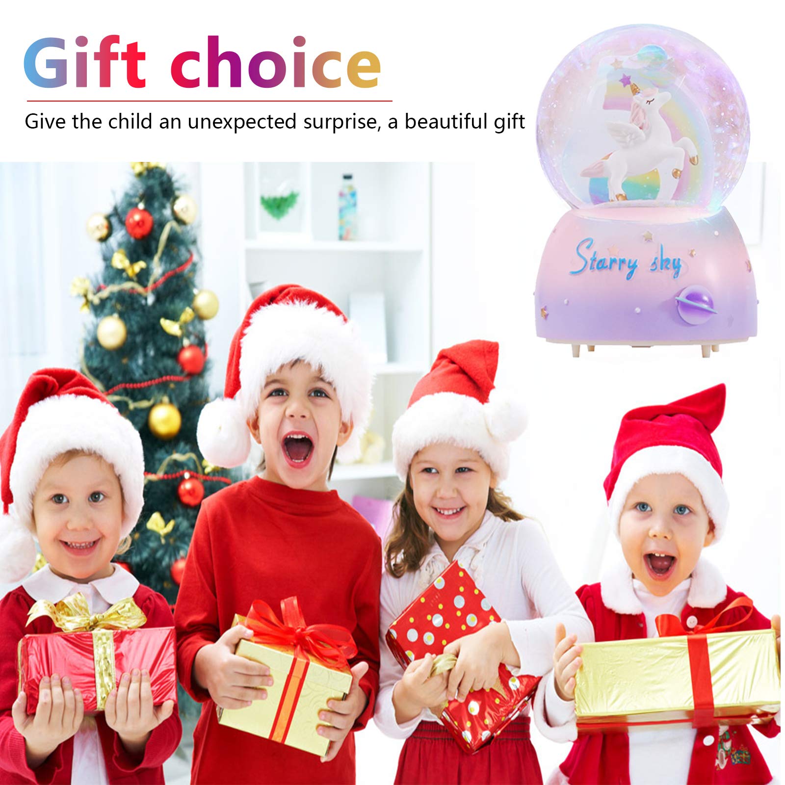 3.94 Inch Unicorn Music Snowball with LED Rainbow Lights - Automatic Snowfall Music Box for Girls | Perfect Christmas & Birthday Gift | Home Decor, Nursery Night Light, Party Decoration