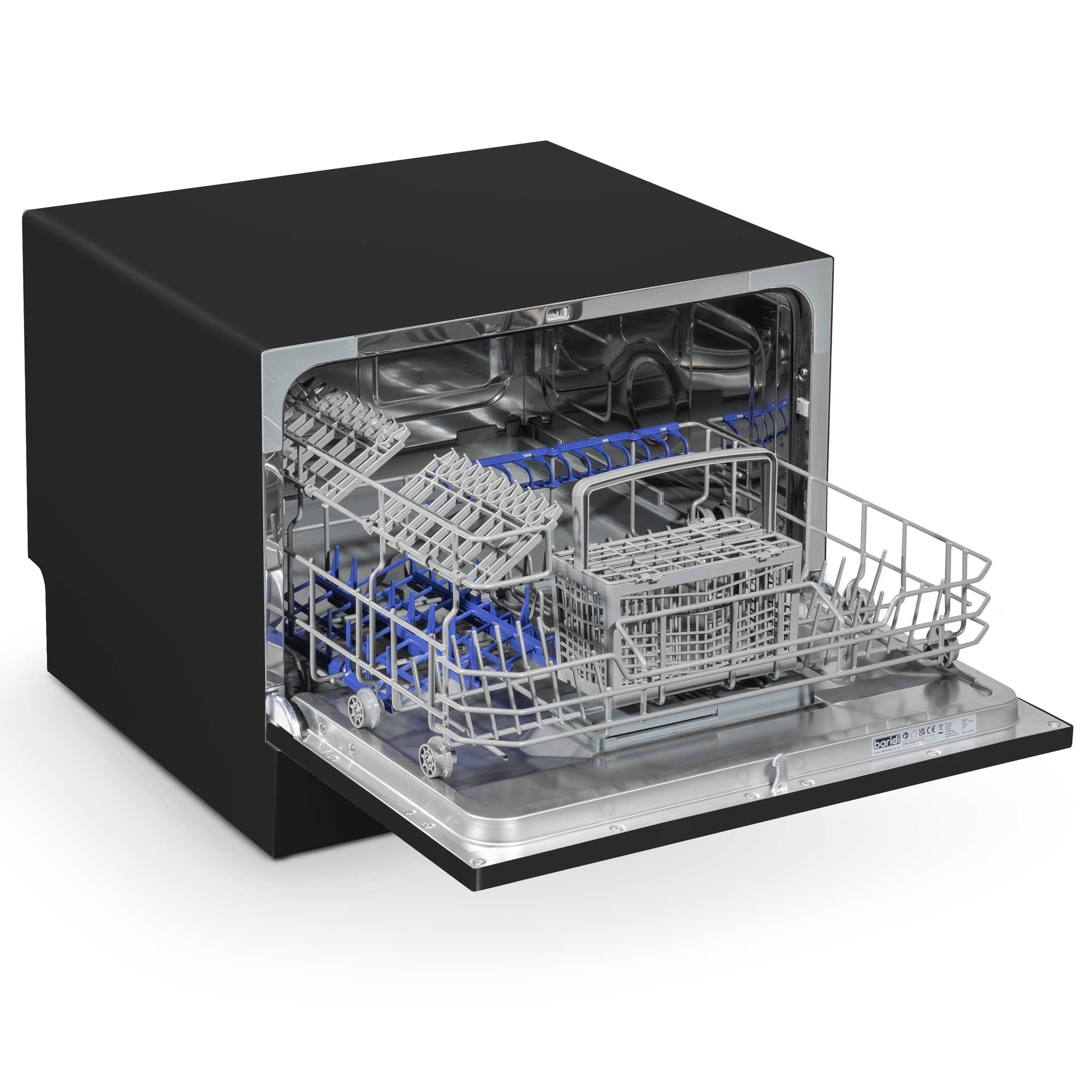 Baridi Compact Tabletop Dishwasher - 6 Place Settings, 6 Wash Programs, Ultra Quiet 49dB, 6.5L Capacity in Sleek Black (Model DH85) - Perfect for Small Kitchens, Apartments, RVs & Dorm Rooms