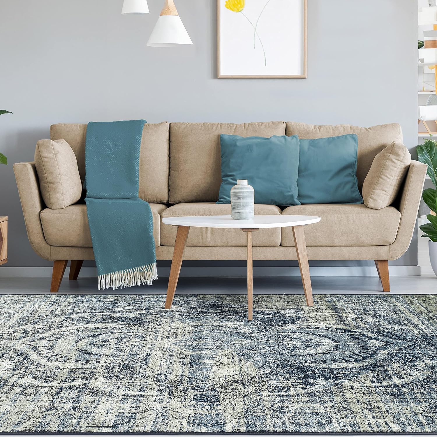 Salford Modern Medallion Non-Slip Indoor Area Rug - Soft Living Room Carpet, Bedroom Floor Mat for Home Decor & Comfort