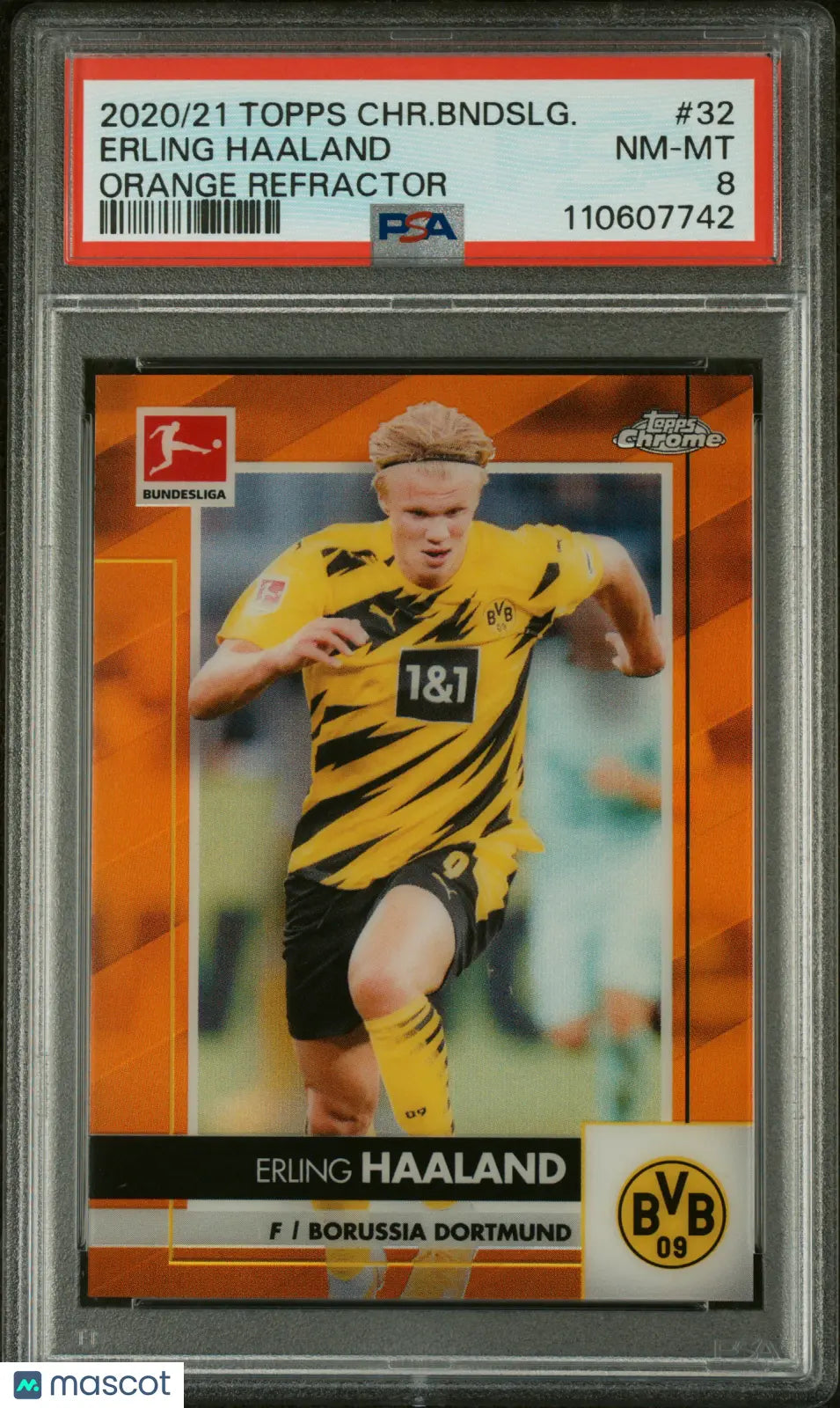 2020 Topps Chrome Bundesliga Erling Haaland Orange Refractor PSA 8 /25 - Rare Soccer Trading Card for Collectors & Fans - Perfect for Display, Investment & Sports Memorabilia Collections