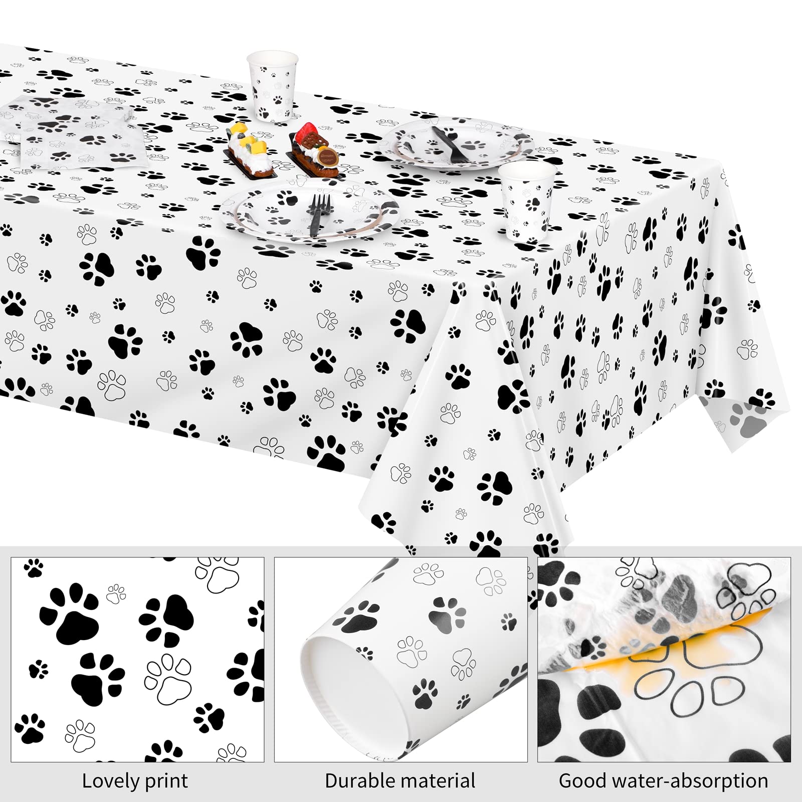 121-Piece Black Paw Print Dog Birthday Party Supplies Set - Tablecloth, Plates, Napkins, Forks & Paper Cups for Puppy Theme Decorations | Perfect for Dog Birthday Parties, Pet Adoption Events & Animal Shelter Fundraisers