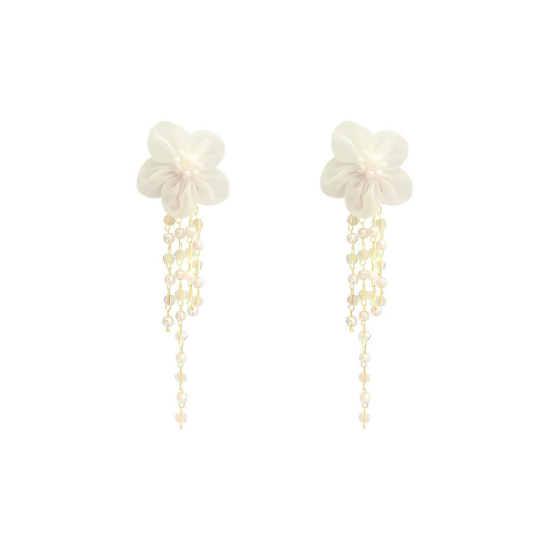 Ivory Pearl Drop Wedding Earrings with Lace Flower Design - Elegant Bridal Jewelry for Weddings, Prom & Formal Events | FM2003