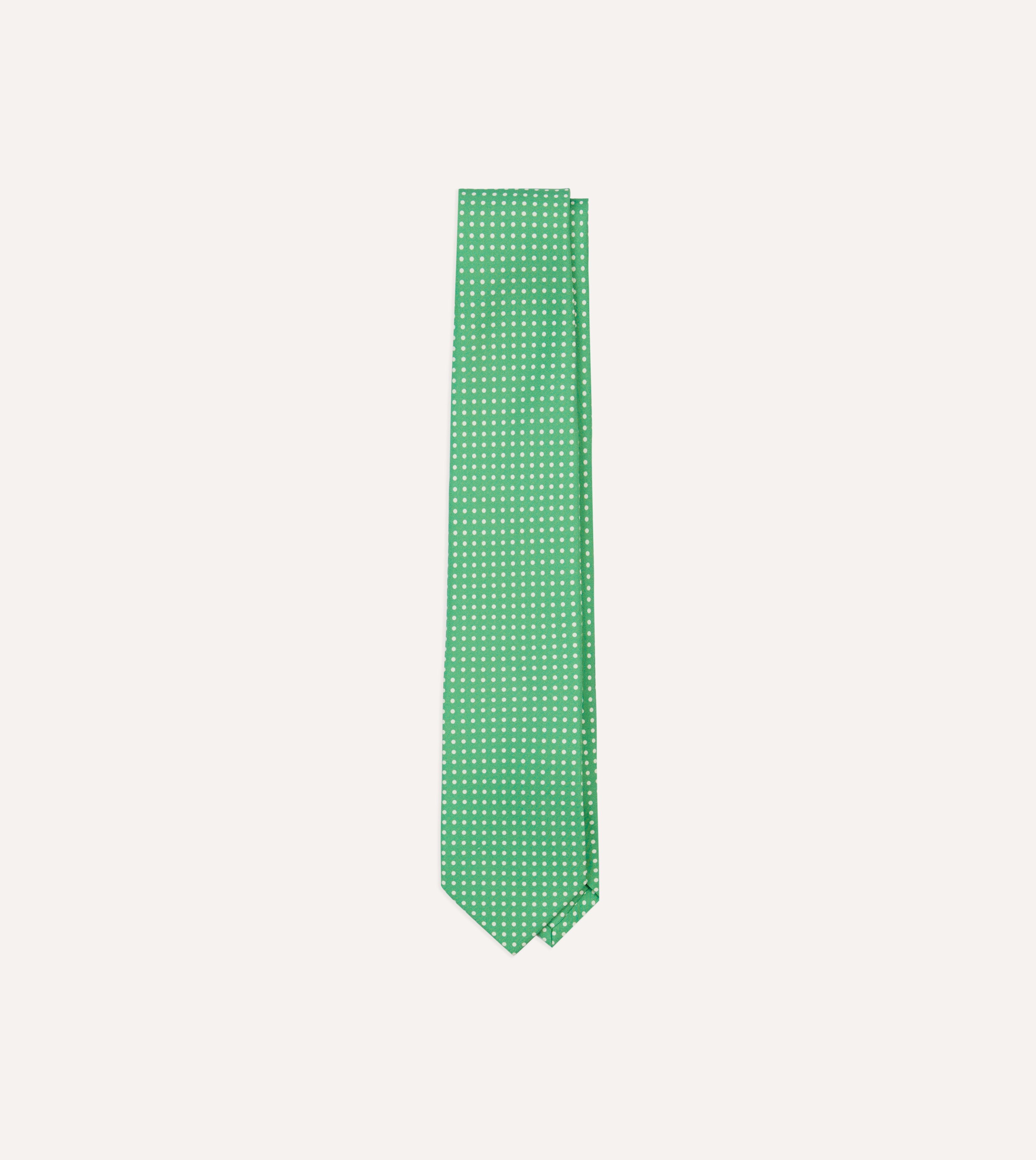 Elegant Green Small Spot Silk Self-Tipped Necktie for Men - Perfect for Weddings, Business Meetings & Formal Events