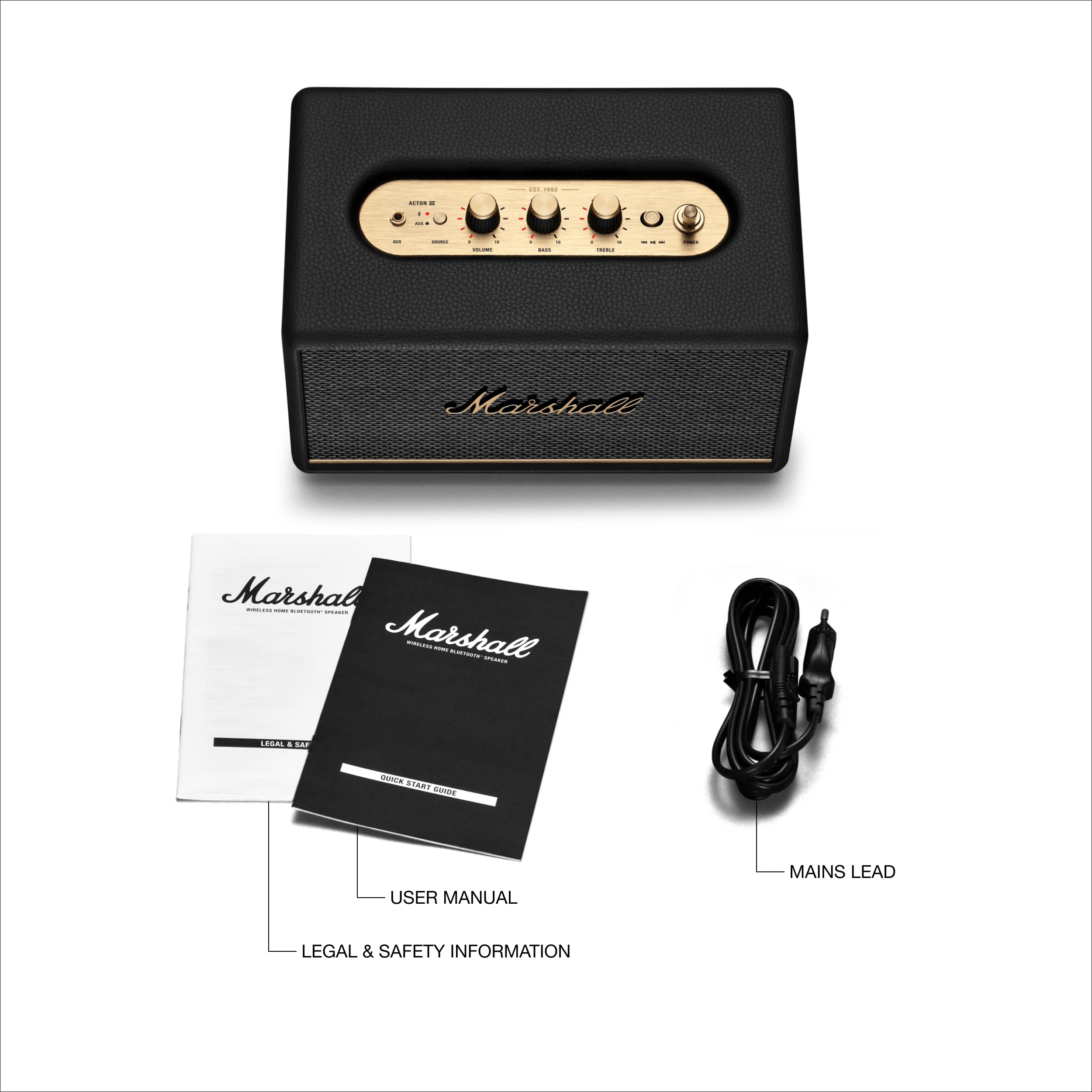 Marshall Acton III Wireless Bluetooth Speaker for Home - Premium Sound, Portable, Multi-Room Connectivity, Black - Perfect for Living Room, Bedroom, and Outdoor Parties