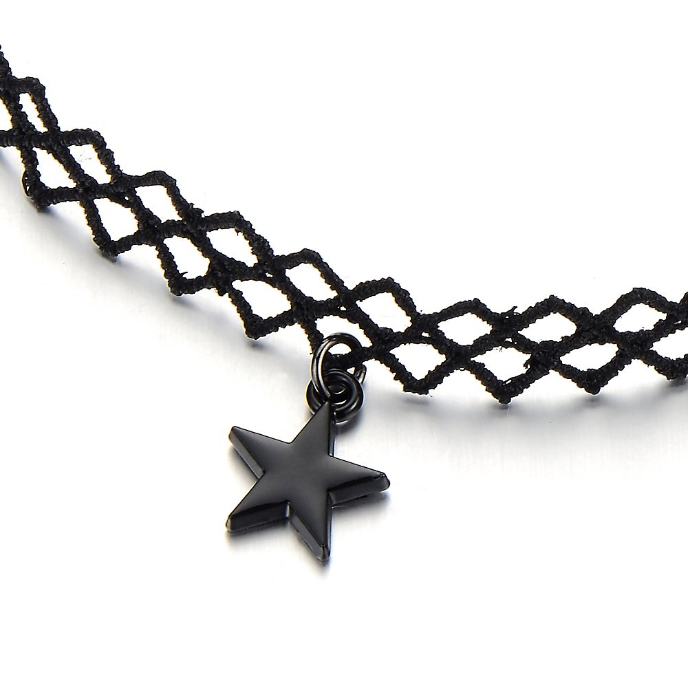 CoolSteel Black Star Choker Necklace for Women - Gothic Jewelry Gift
