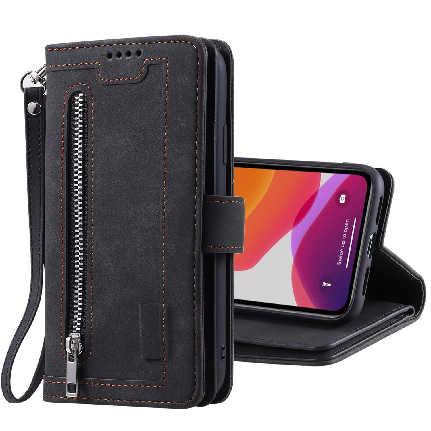 Premium Leather Wallet Phone Case for Samsung Galaxy A22 5G - Multi-Card Holder with Zipper & Magnetic Closure | Protective Flip Cover for Everyday Use, Business Travel & Commuting