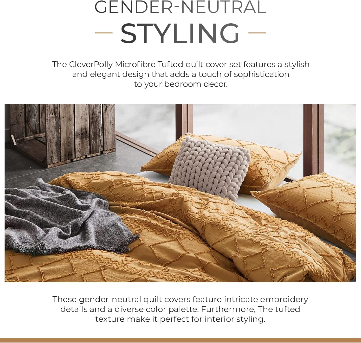 Premium Brushed Microfiber Tufted Quilt Cover Set (3Pcs) - Caramel - Super King Size - Ultra Soft Bedding for Luxurious Hotel-Style Comfort