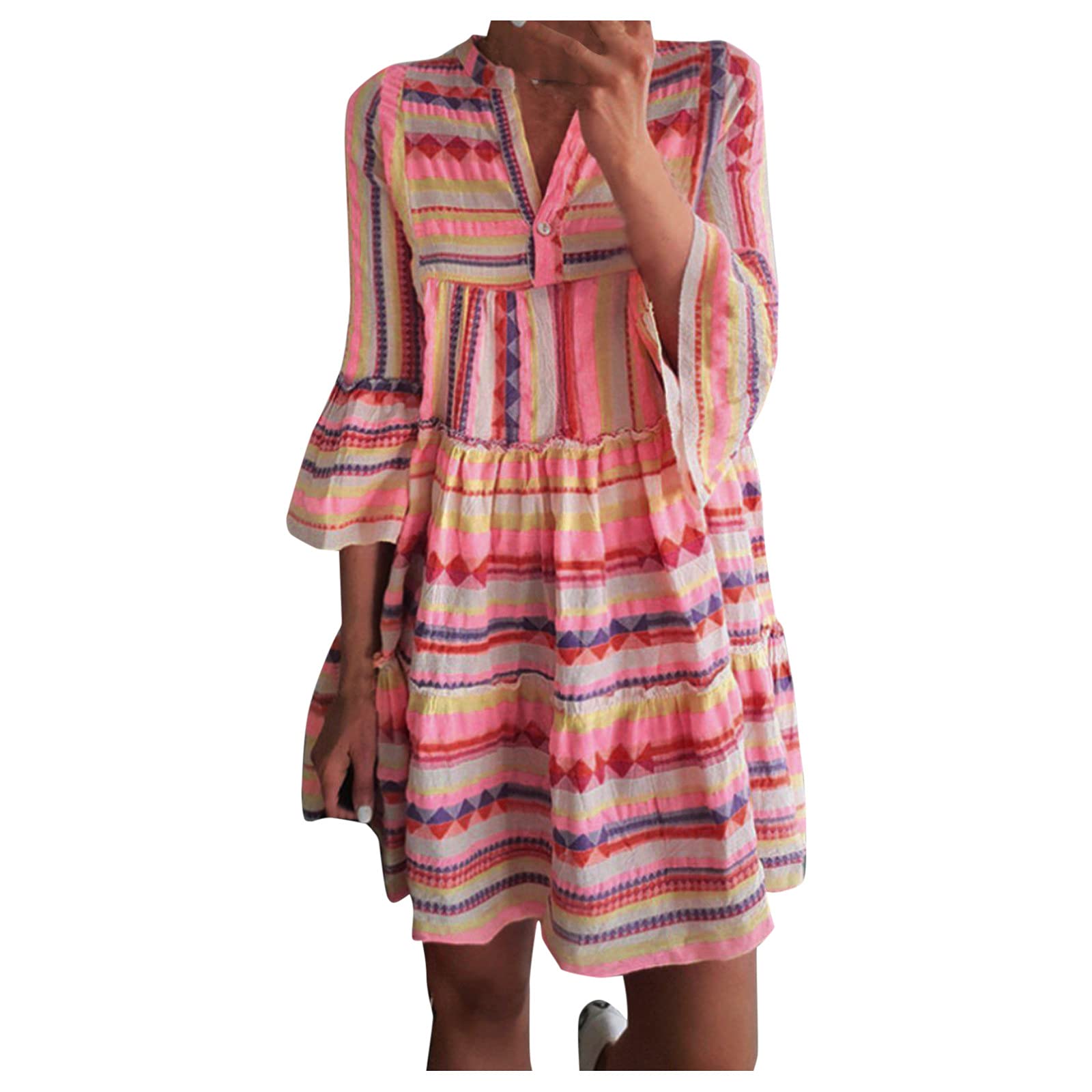 Women's Floral Print V-Neck Loose Summer Dress - Long Sleeve Casual Maxi Dress for Women | Perfect for Beach Vacation, Date Night & Office Wear
