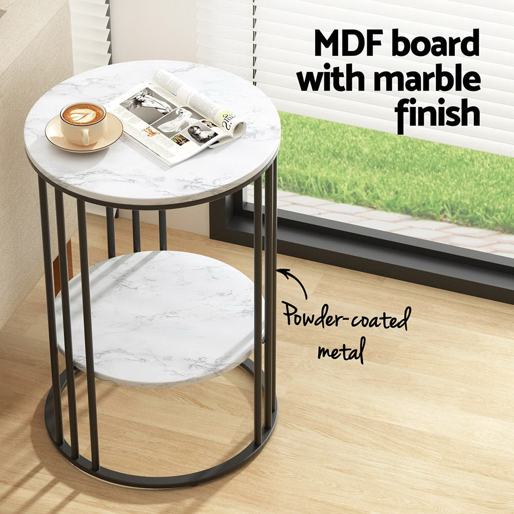 2-Tier Round Coffee Table with Marble Effect - Modern Living Room & Office Centerpiece for Home Decor