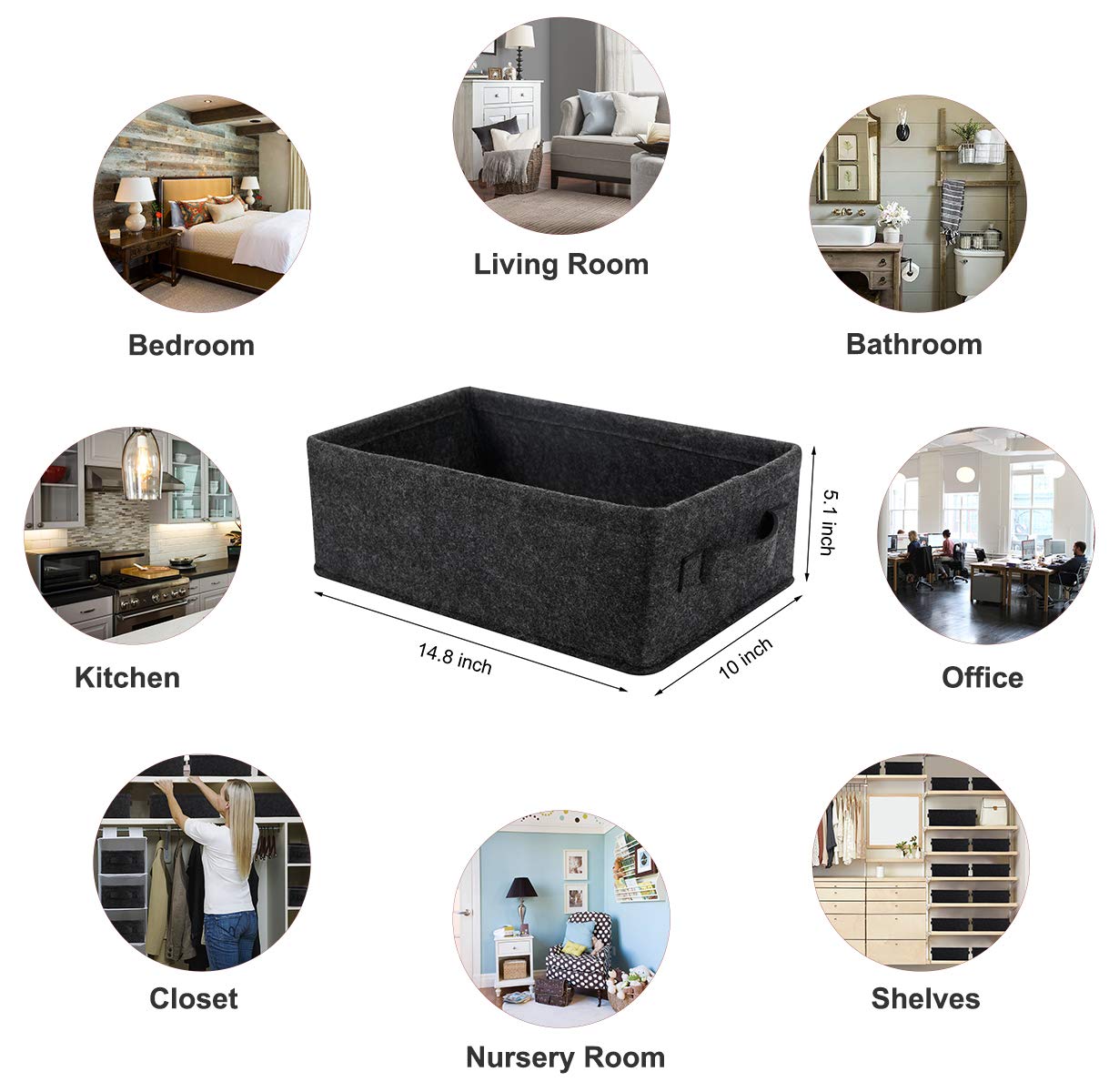 Long Gray Storage Baskets - Narrow Organizer Bins for Small Toys, Keys, Makeup & Hair Accessories | Home Decor & Drawer Storage Solutions for Bedroom, Bathroom & Office Organization