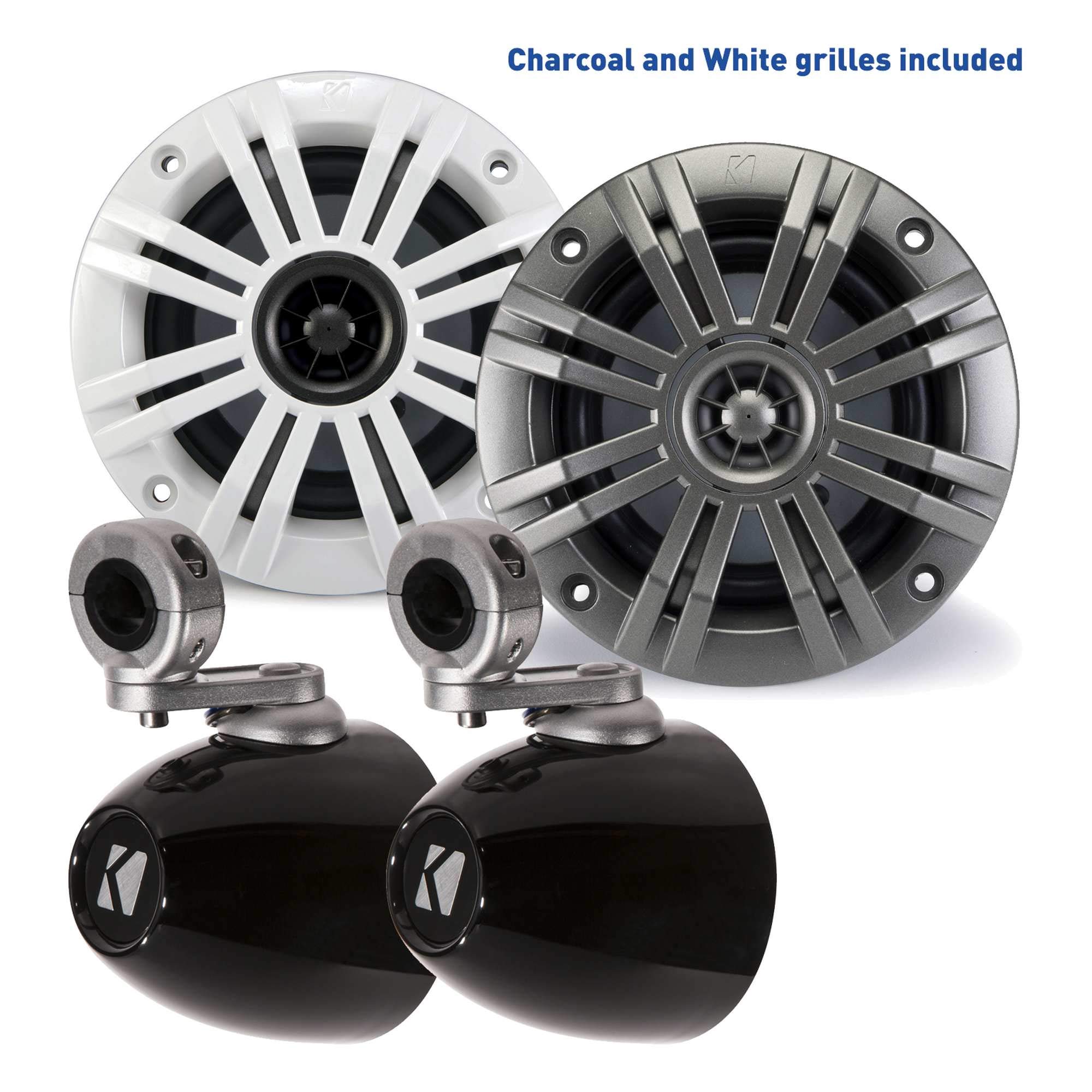 KICKER 4 Inch KM-Series Marine Speakers (Pair) with Black Wake Tower Enclosure - Waterproof Boat Audio System for Wakeboarding, Yachting & Outdoor Water Sports
