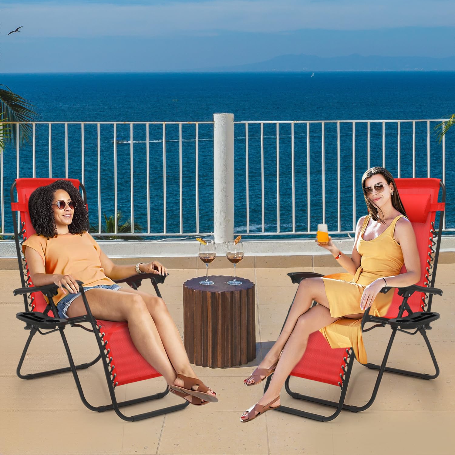 Magshion Zero Gravity Lounge Chairs Set of 2 - Adjustable Outdoor Patio Recliners with Side Tray & Pillow Headrest - Foldable Anti-Gravity Chairs for Lawn, Camping, Beach (Red) - Perfect for Relaxing in Backyard, Poolside or Vacation Getaways