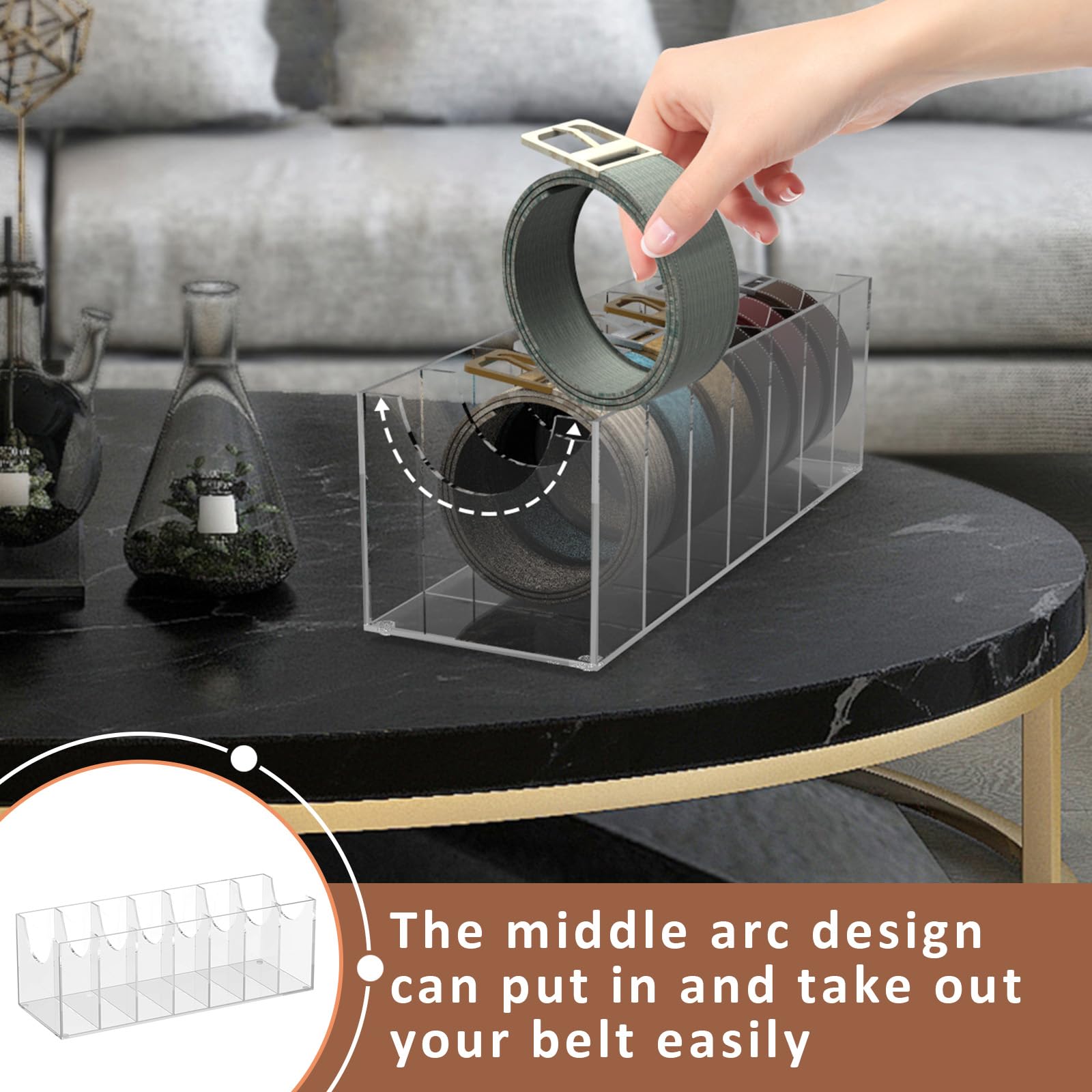 Acrylic Belt Organizer for Closet & Drawer - 7 Compartment Clear Tie Rack Storage for Men | Wall Mount Belt Holder for Bow Ties, Cosmetics, Bracelets & Jewelry - Perfect for Bedroom Closet Organization & Accessory Display