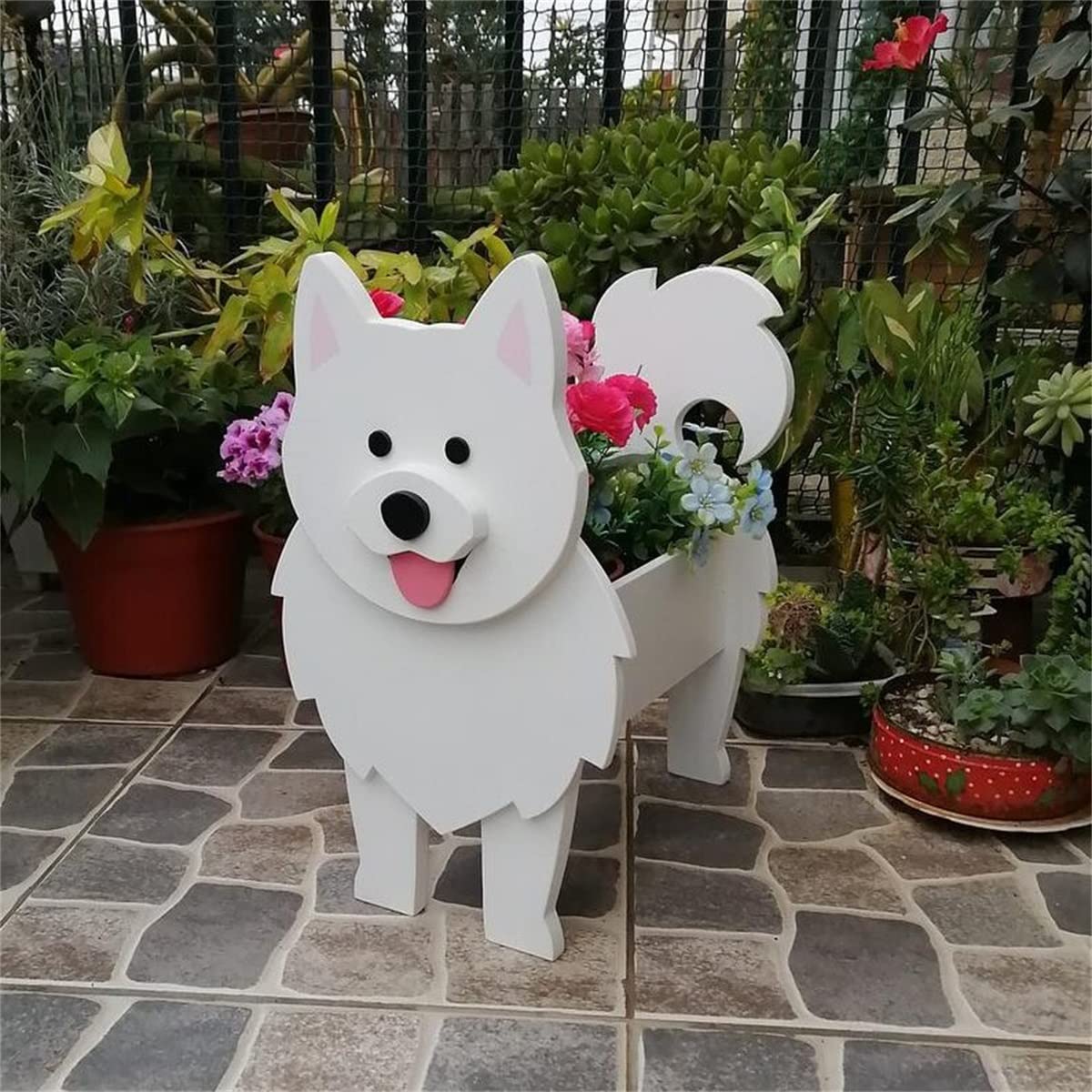 XOOFMASS Cute Wooden Dog Planter - Cartoon Samoyed Shaped Flower Pot for Succulents & Outdoor Plants | Perfect for Office, Home & Garden Decor | Ideal Gift for Dog Lovers & Plant Enthusiasts