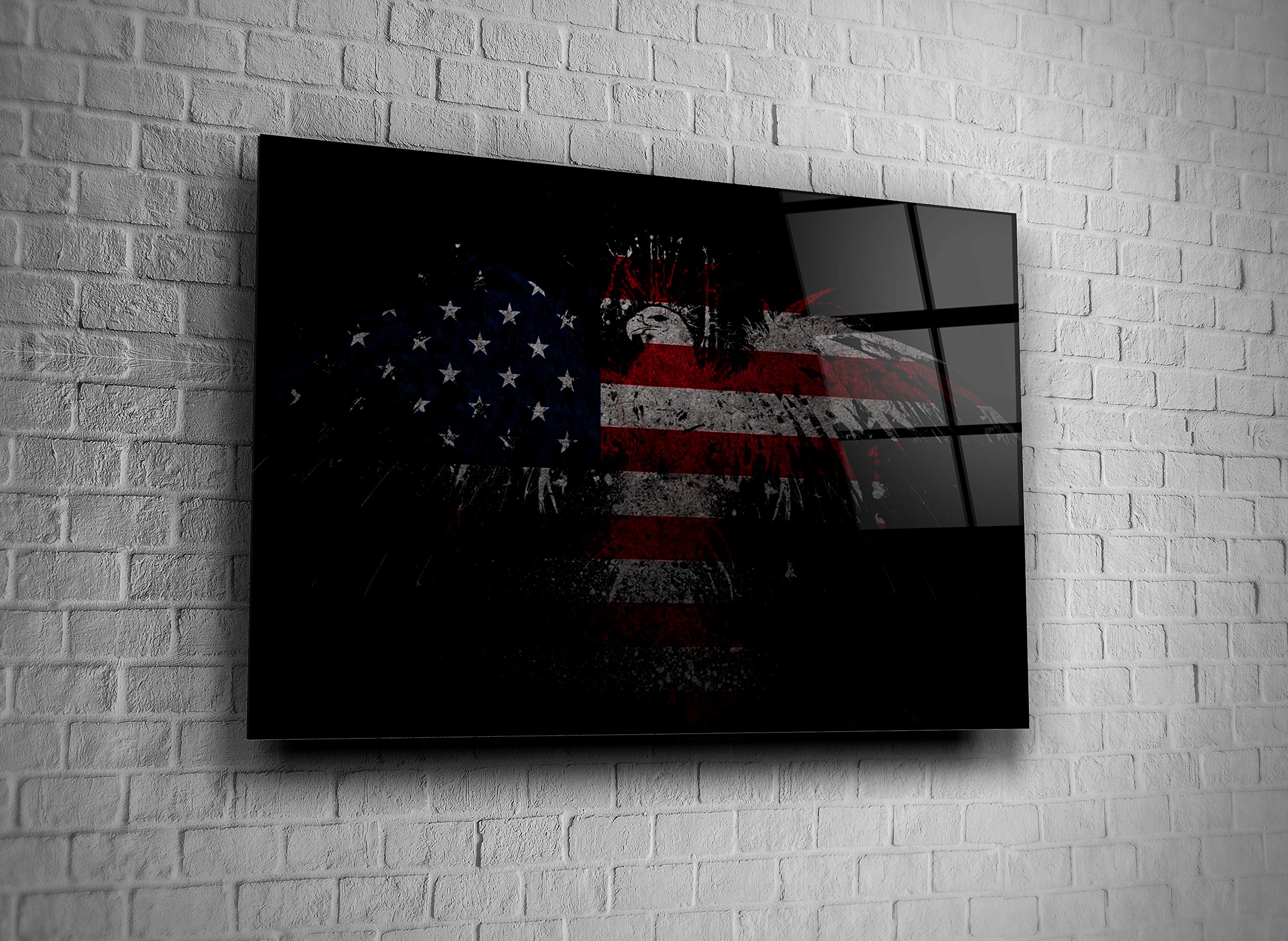American Flag Eagle Print Tempered Glass Wall Art - Premium Luxury Home Decor Gift for Patriotic Americans | Perfect for Living Room, Office & Gifts
